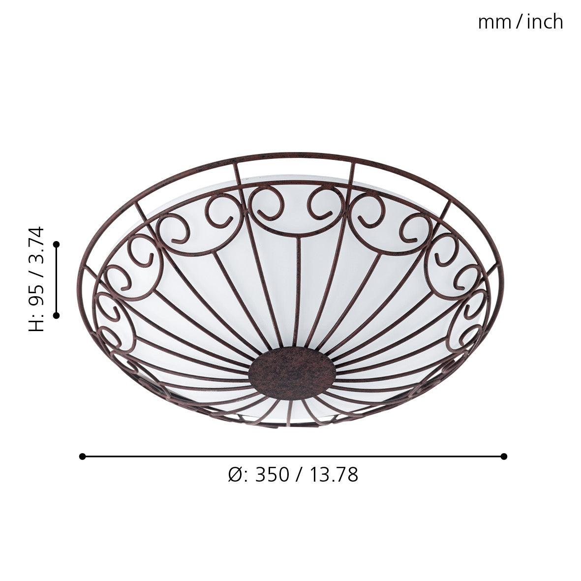 eglo colti flush brown wire shade with white glass inner living room close up
