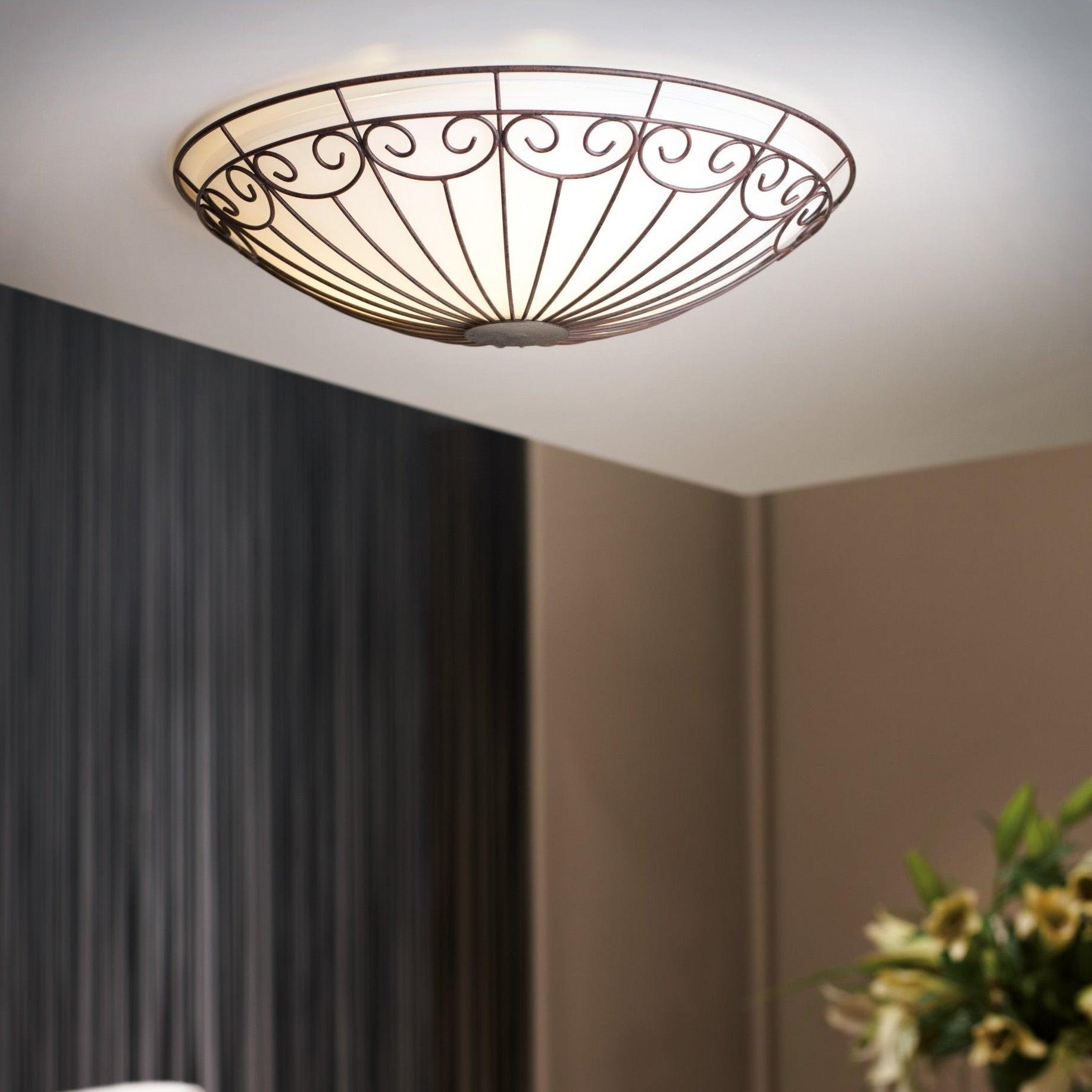 eglo colti flush brown wire shade with white glass inner