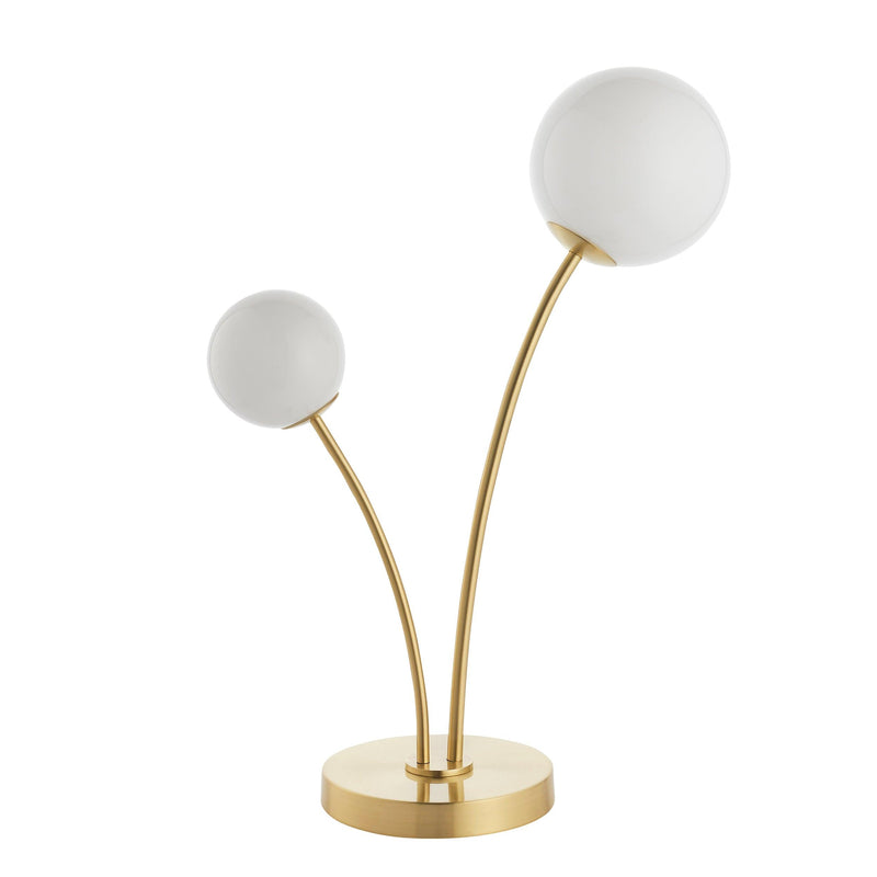 Endon Bloom 2 Light Brass Table Lamp - Opal Glass Shades