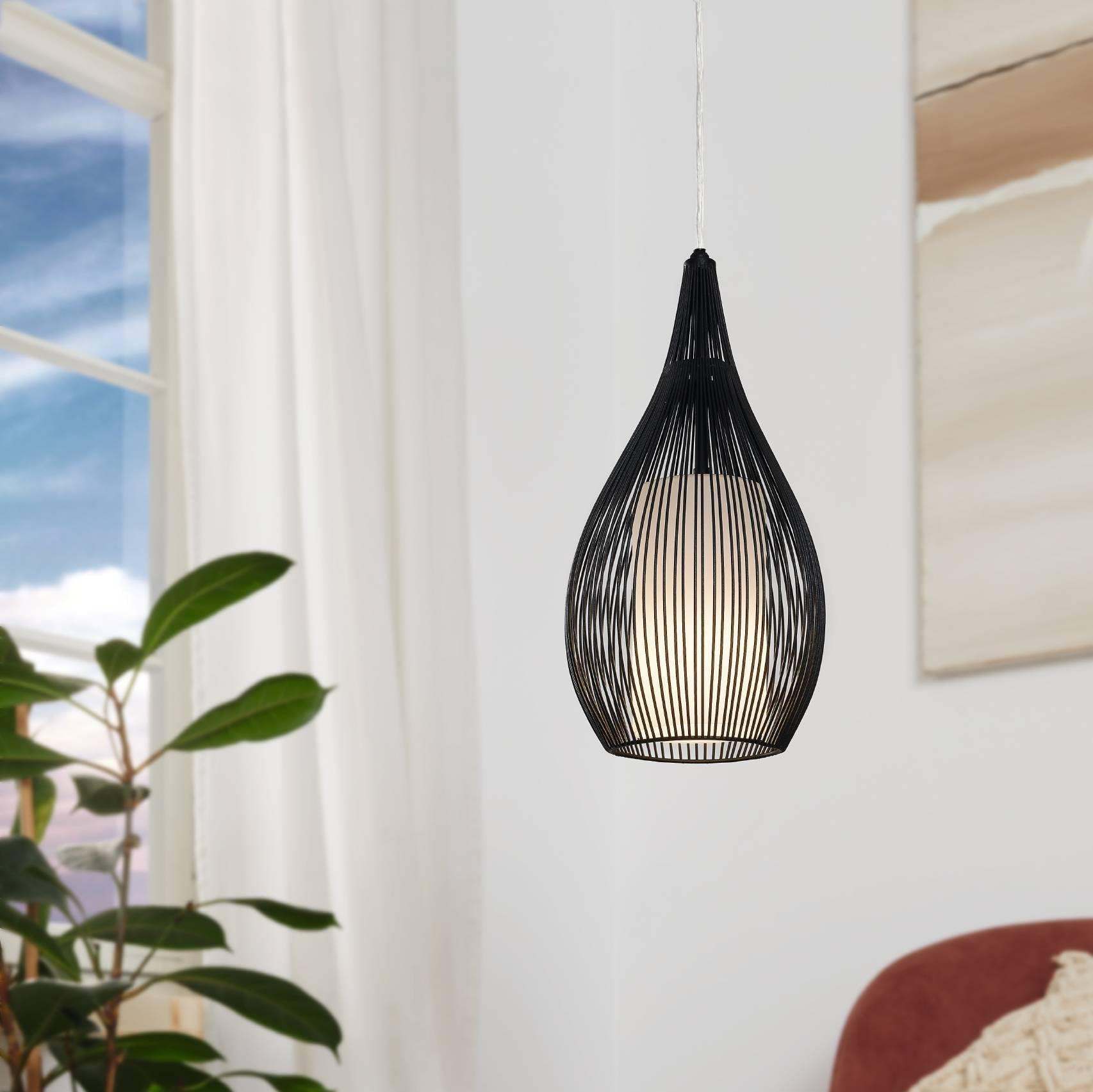 eglo razoni black rounded wire glass ceiling pendant