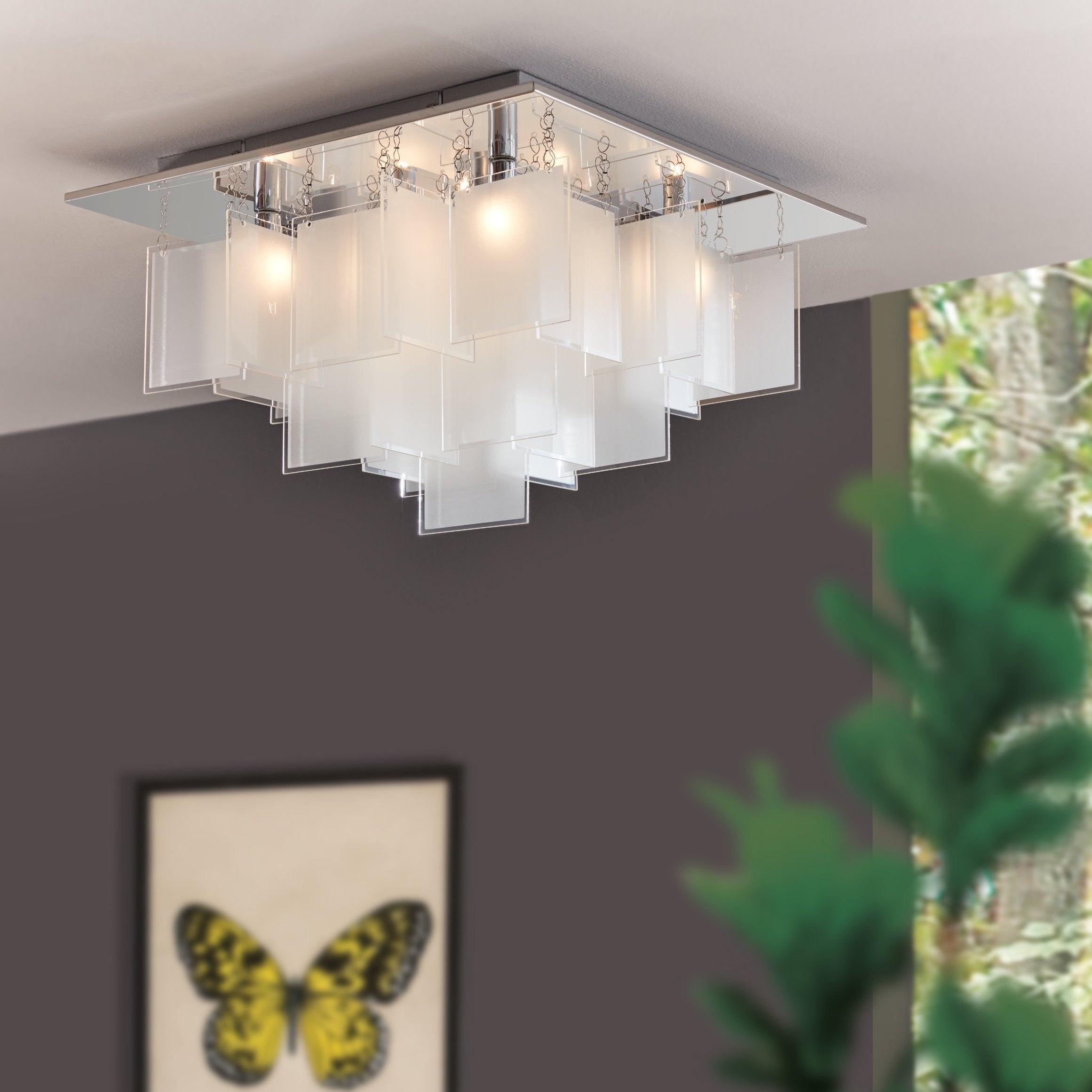 eglo condrada 1 chrome 8 light flush ceiling light white glass shades