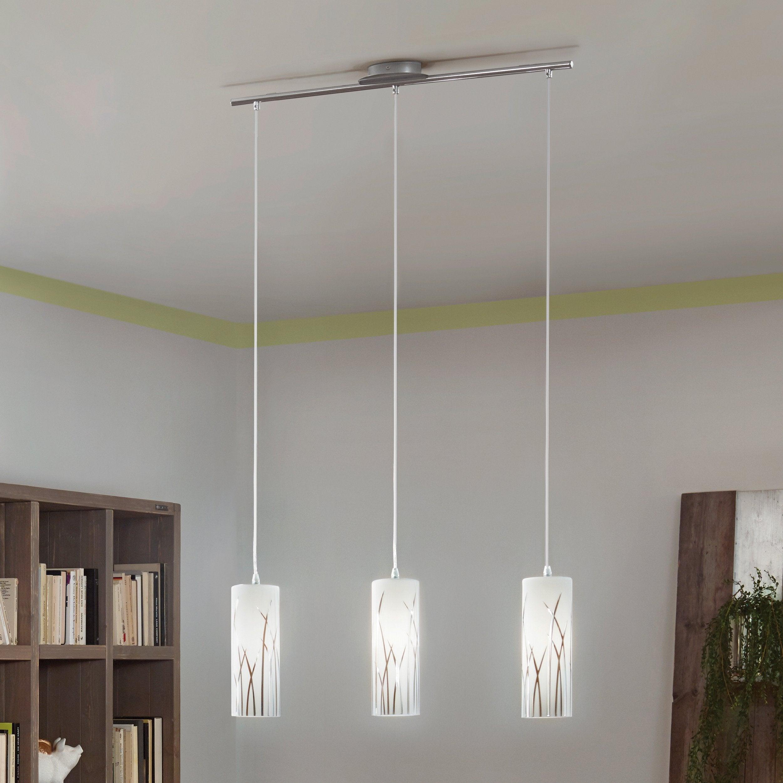 Eglo Rivato 3 Light Bar Chrome Pendant - White Glass Shades-WAREHOUSE-40-200326