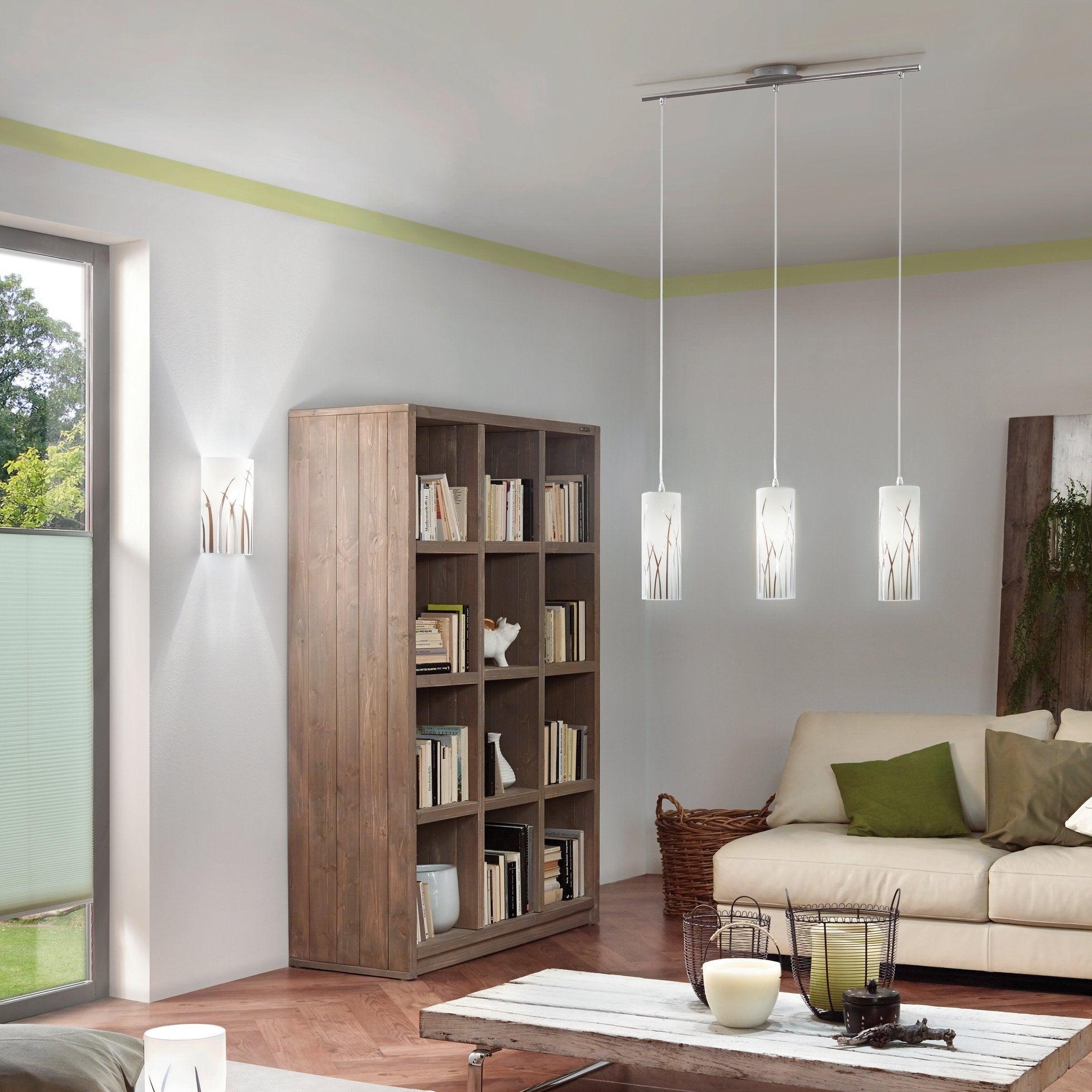Eglo Rivato 3 Light Bar Chrome Pendant - White Glass Shades-WAREHOUSE-40-200326
