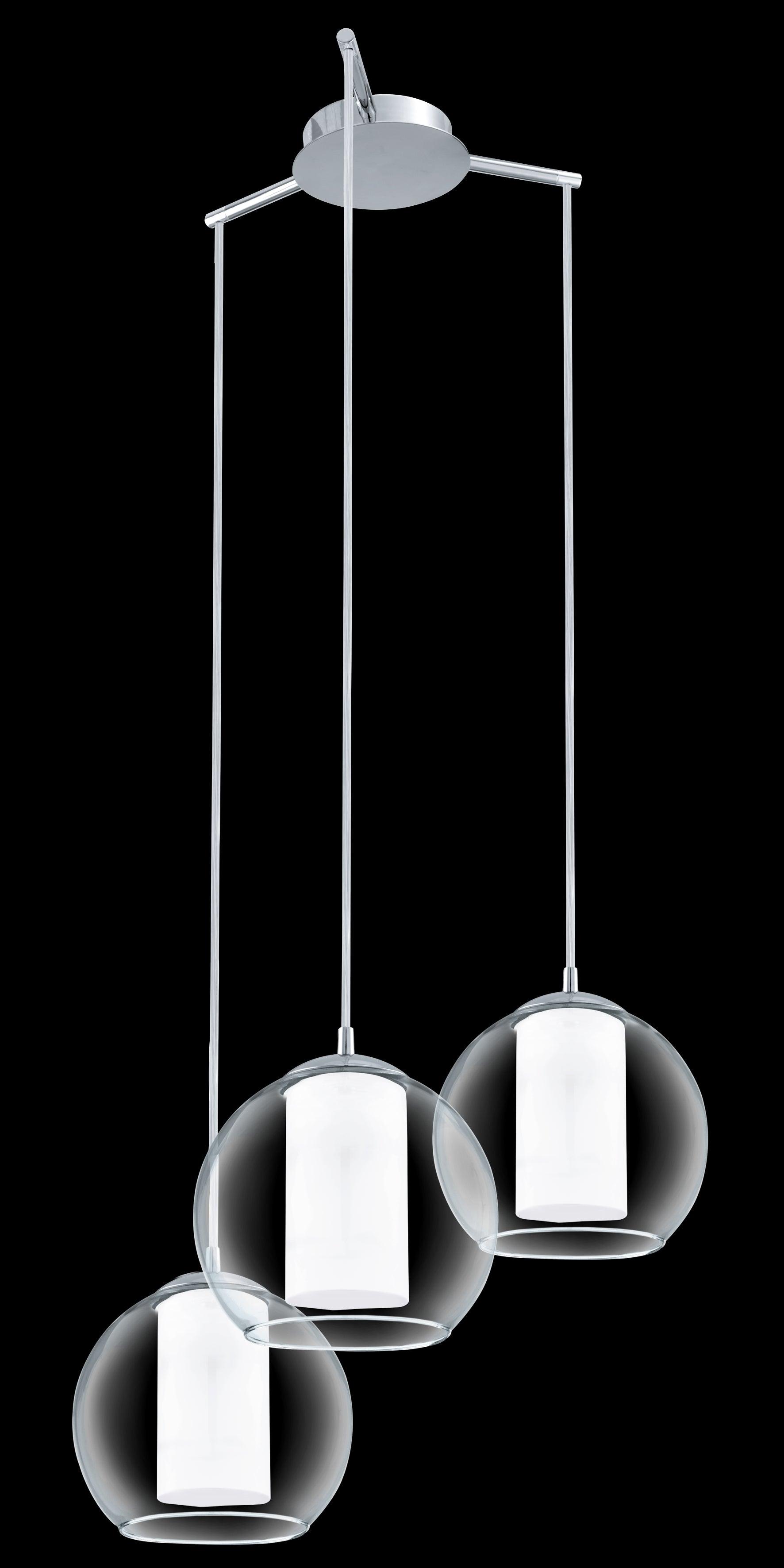 eglo bolsano 3 light chrome clear white glass pendant living room close up