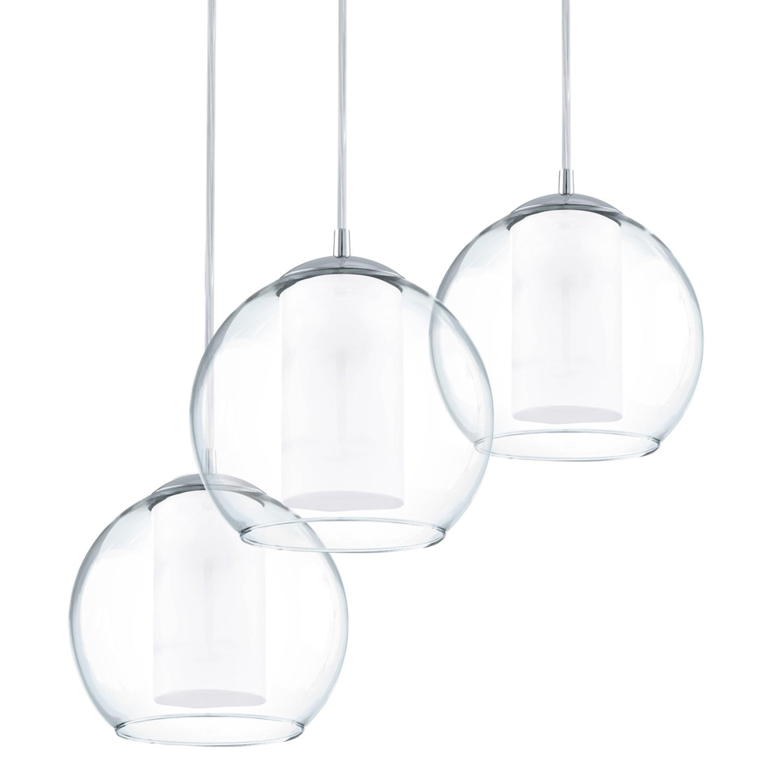 eglo bolsano 3 light chrome clear white glass pendant Kitchen Lighting Close Up