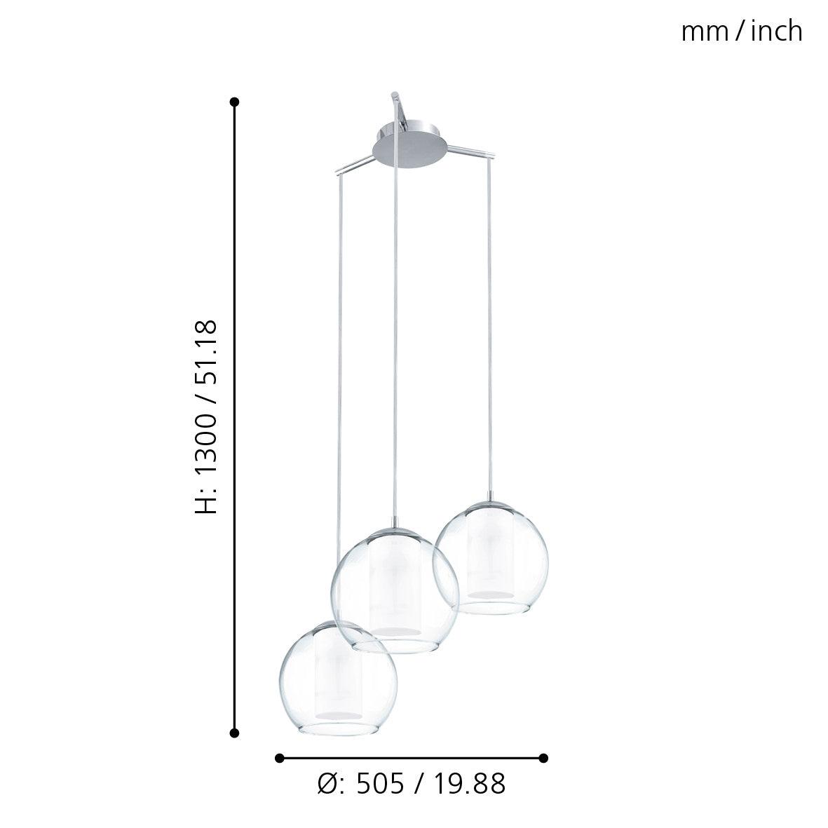 eglo bolsano 3 light chrome clear white glass pendant kitchen lighting 