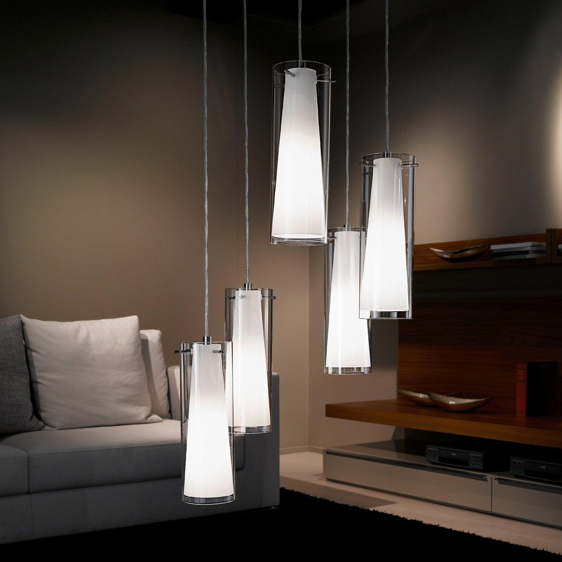 eglo pinto 5 light chrome pendant clear opal glass shades living room image
