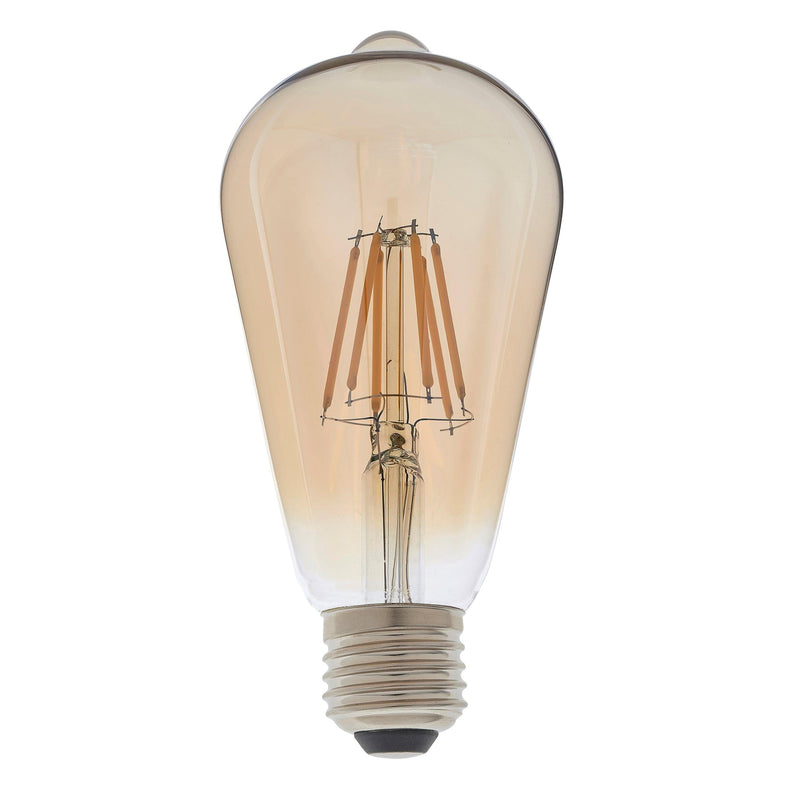 2 X E27 LED Filament Amber Pear Shaped Dimmable 6w Light Bulb