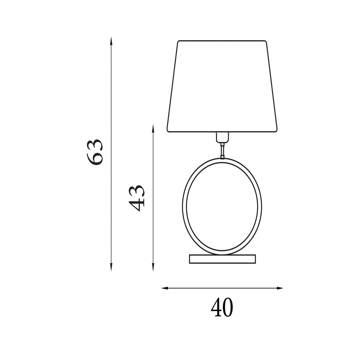 Dimension diagram of the Elegant, Bronze, Table Lamp - Navy Velvet Tapered Shade with height and width in cm.