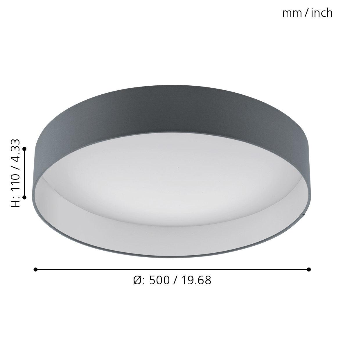 eglo palomaro flush 50cm grey led drum ceiling shade kitchen lighting 