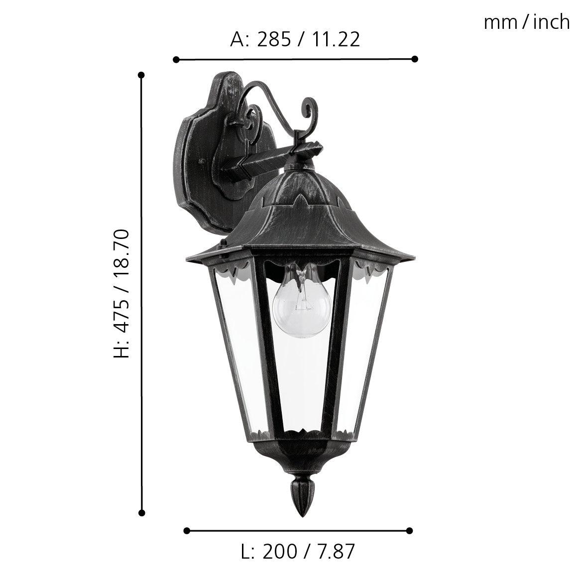 eglo navedo ip44 black silver hanging lantern outdoor wall light living room close up