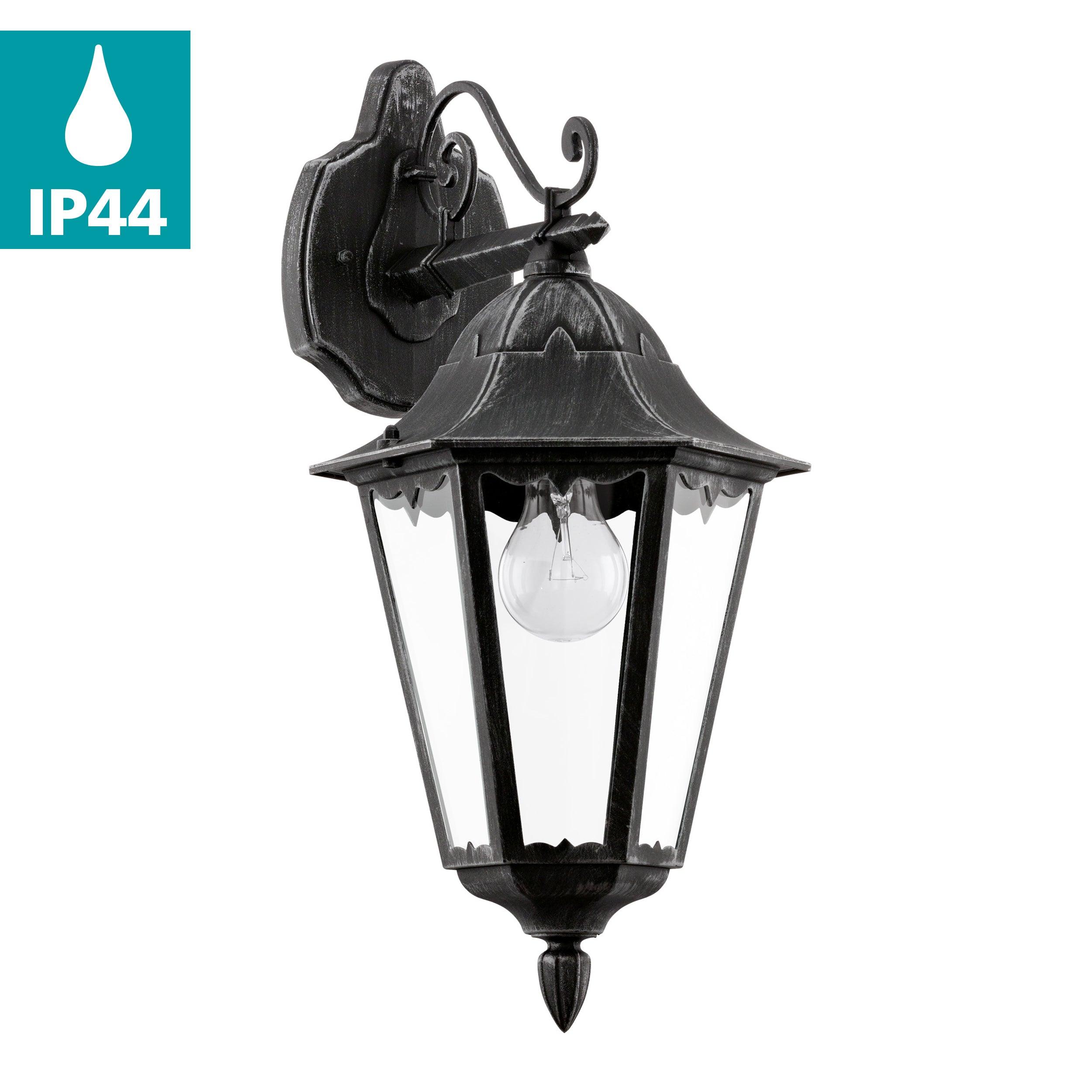 eglo navedo ip44 black silver hanging lantern outdoor wall light kitchen lighting 
