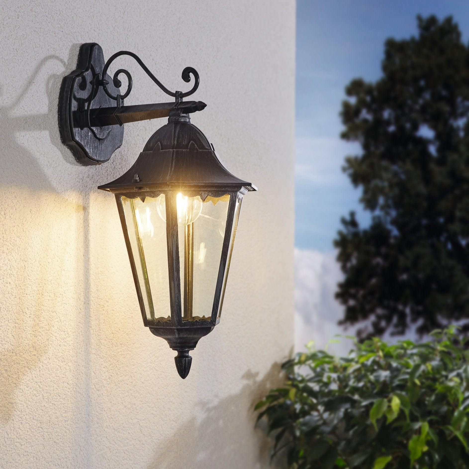 eglo navedo ip44 black silver hanging lantern outdoor wall light