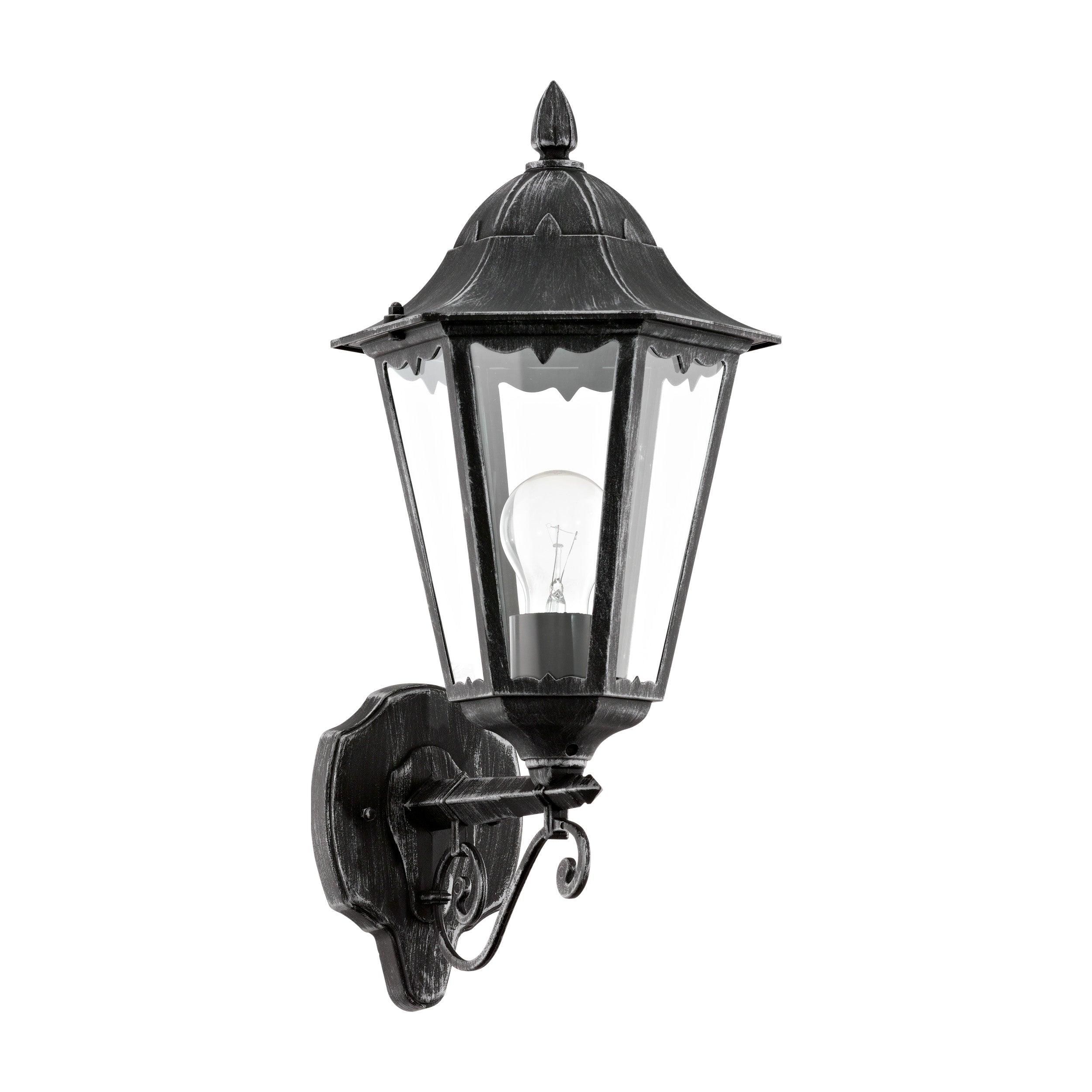 eglo navedo ip44 black silver upright lantern outdoor wall light living room image