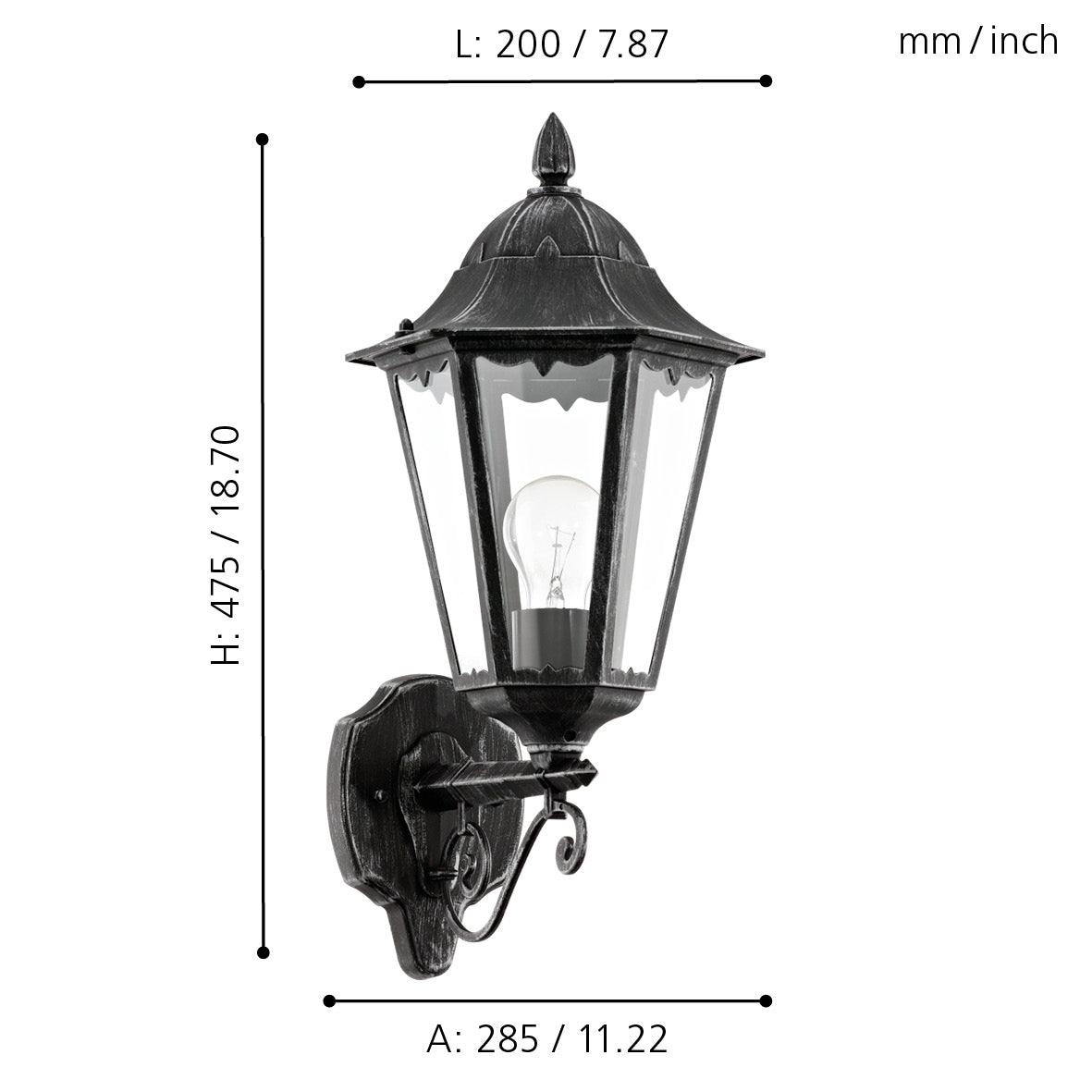 eglo navedo ip44 black silver upright lantern outdoor wall light kitchen lighting 