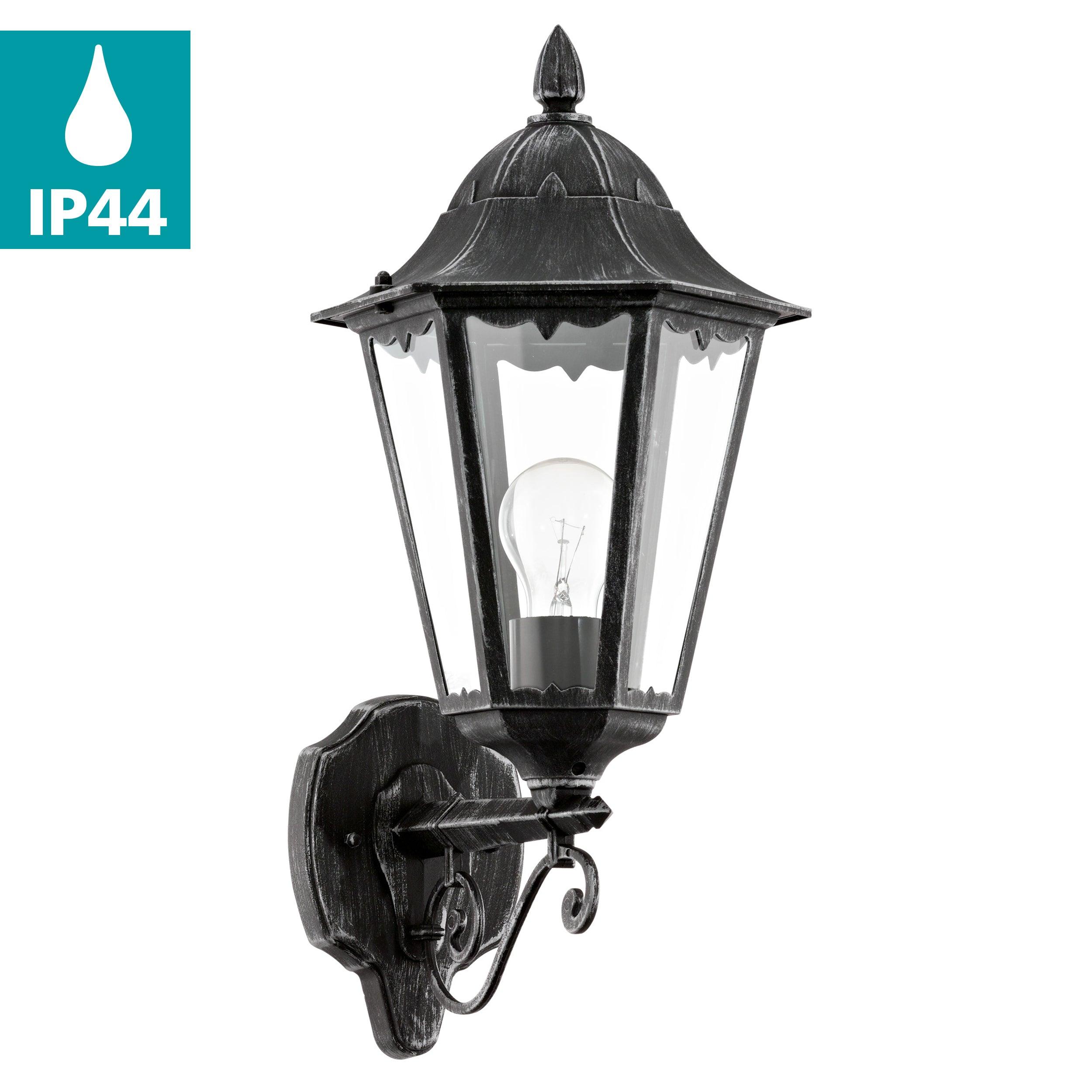 eglo navedo ip44 black silver upright lantern outdoor wall light Kitchen Lighting Close Up