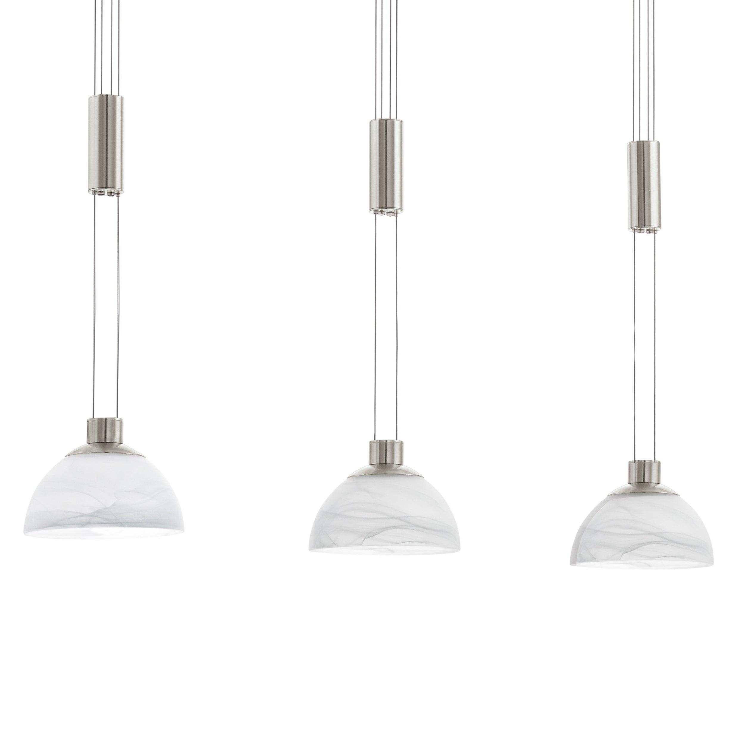 eglo montefio 3 light led bar nickel pendant alabaster glass shades kitchen lighting 