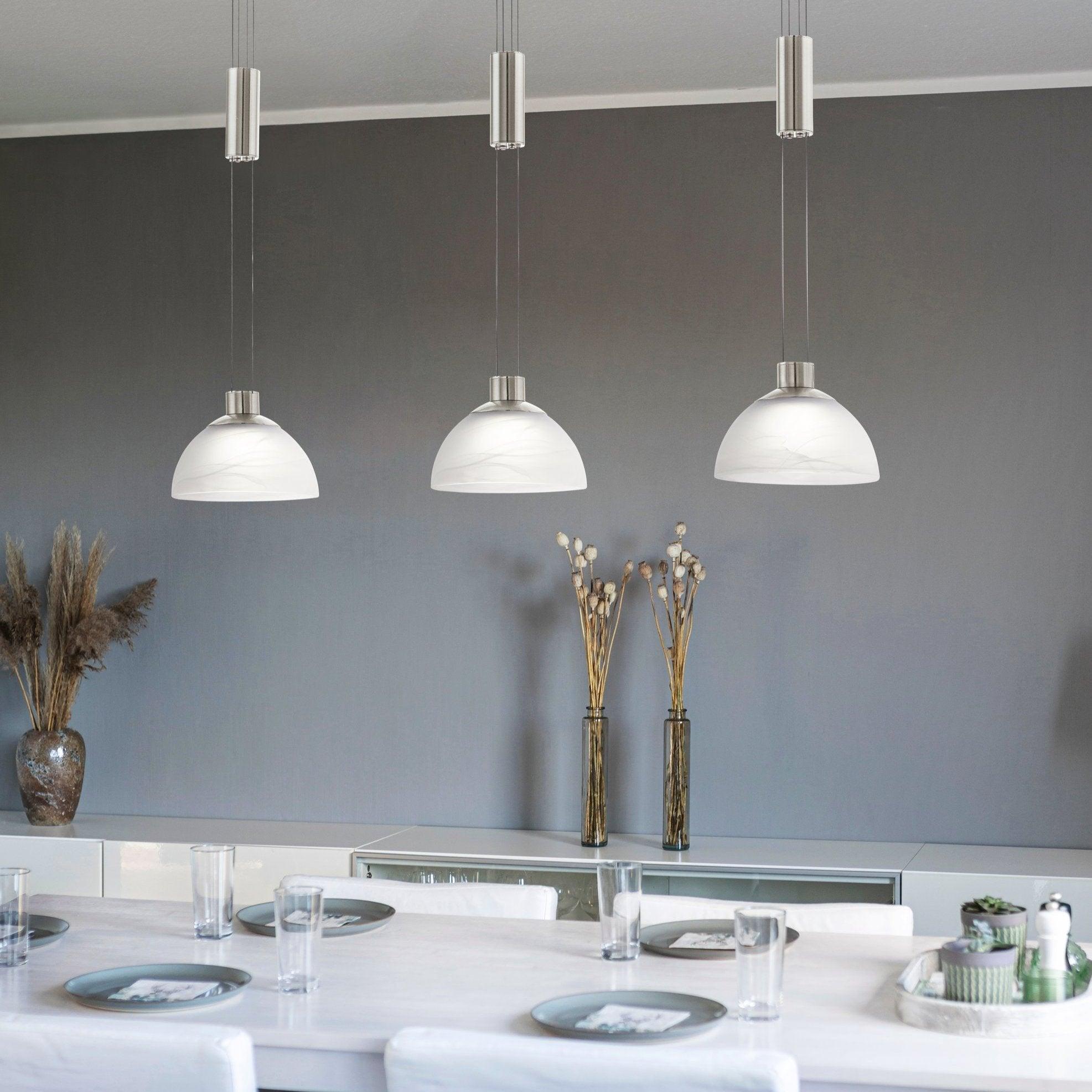 eglo montefio 3 light led bar nickel pendant alabaster glass shades