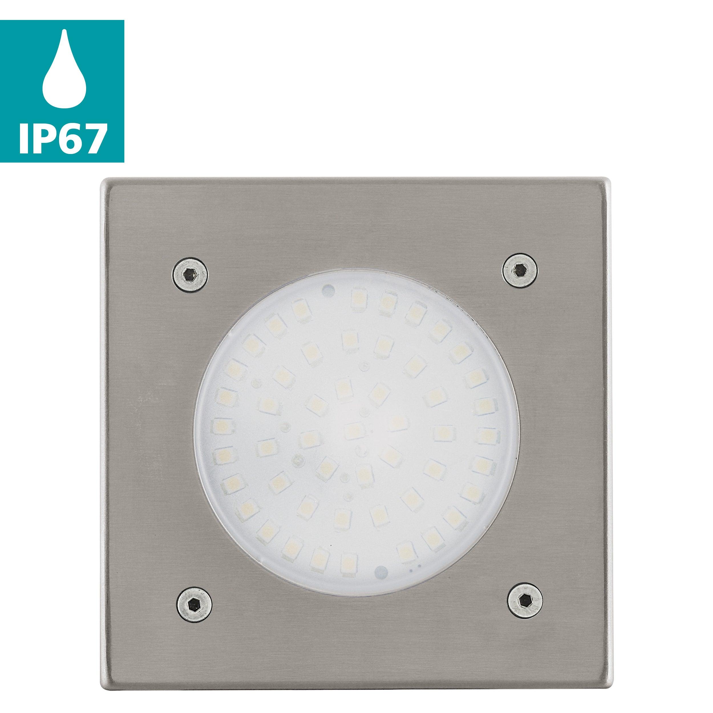 eglo lamedo square silver led recessed ground uplighter living room close up