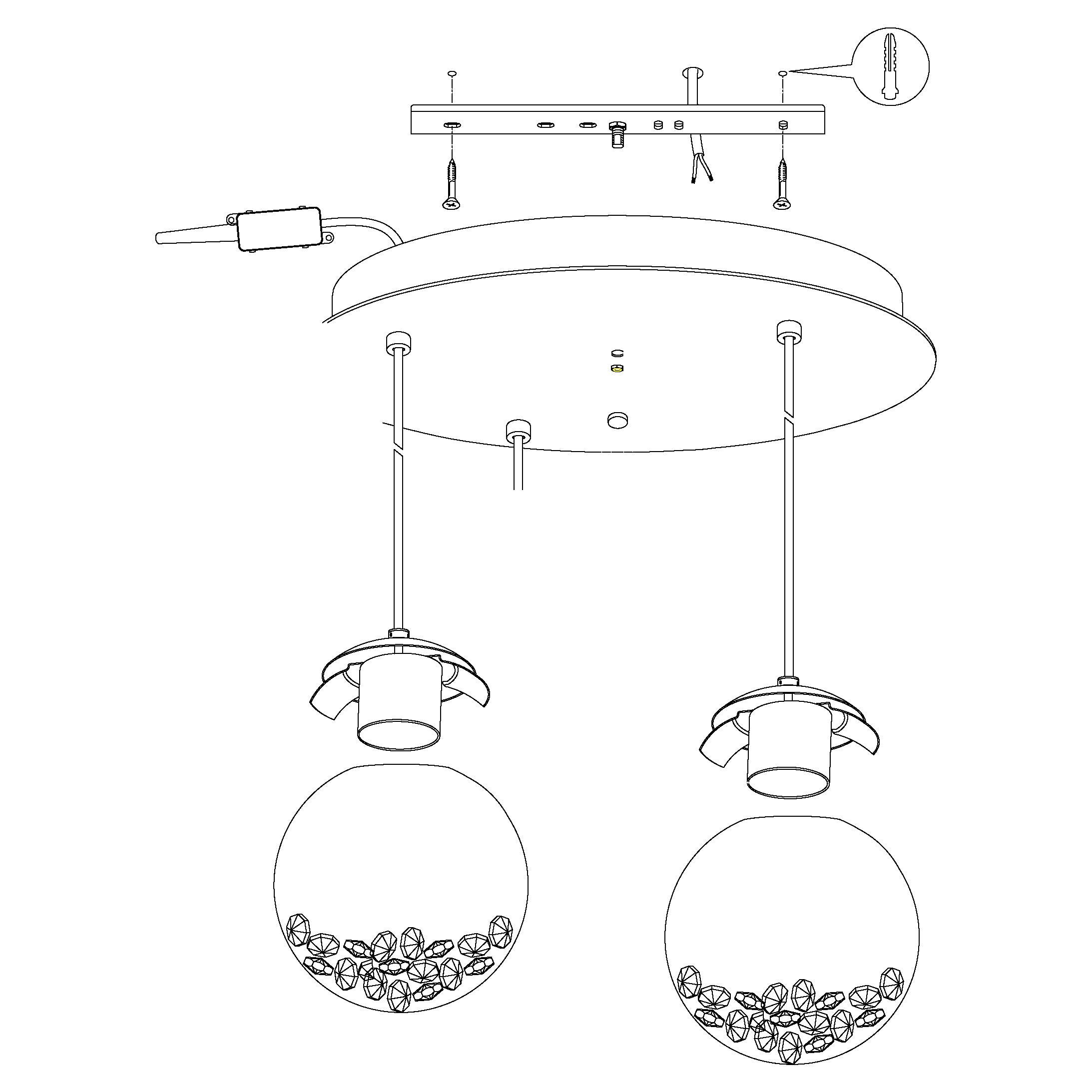 eglo montefio 1 3 light led chrome pendant spherical glass shades Kitchen Lighting Close Up