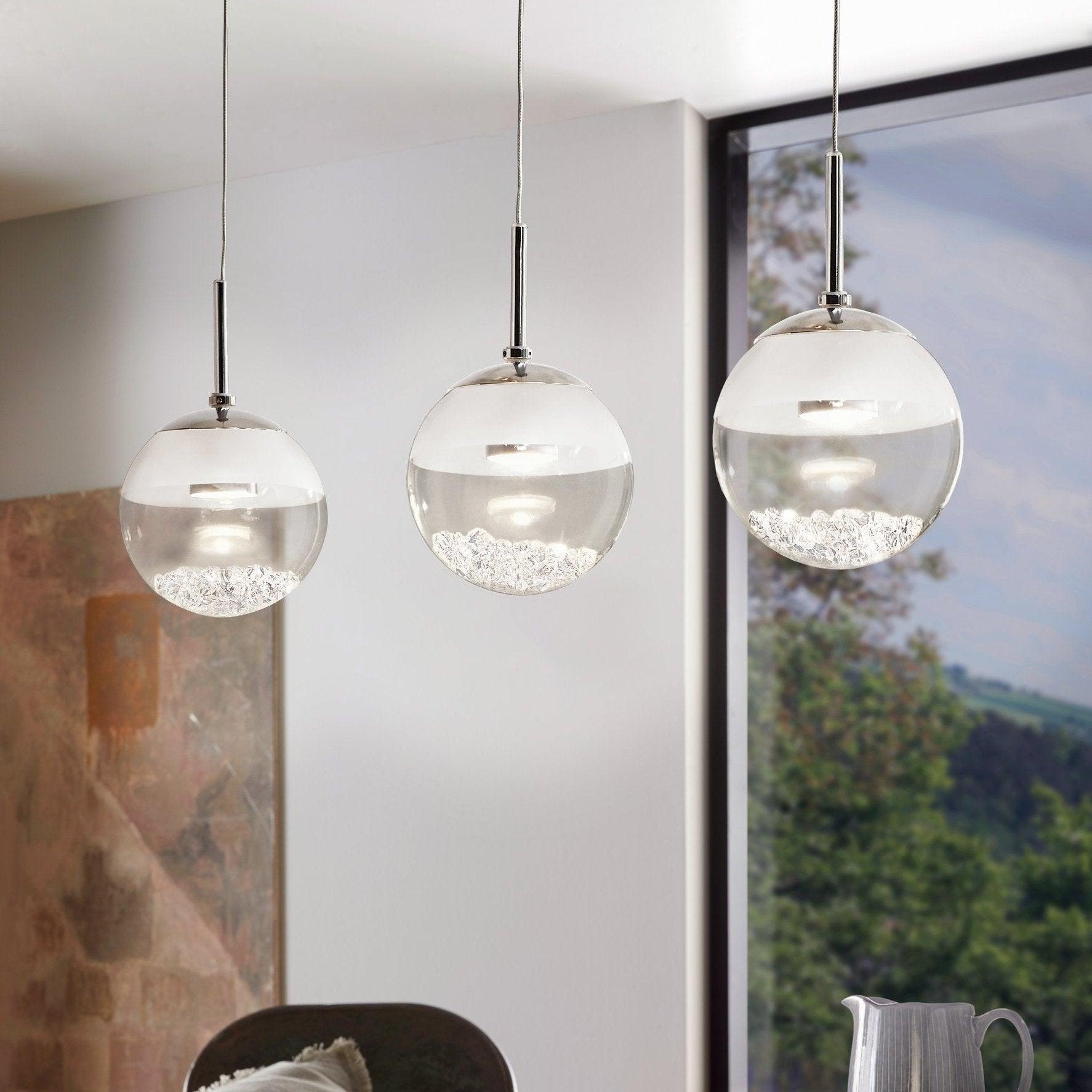 eglo montefio 1 3 light led chrome bar pendant spherical glass shades