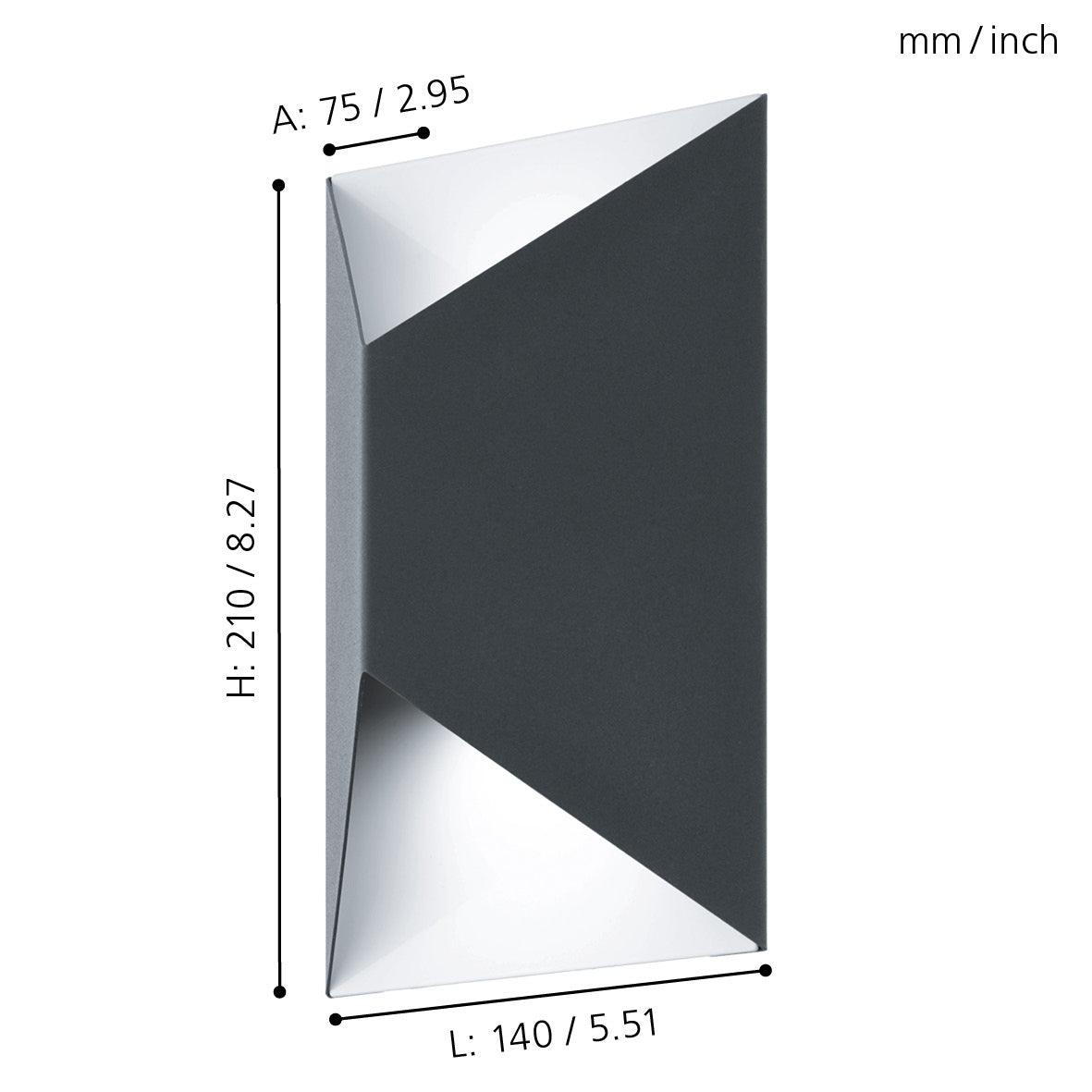 eglo predazzo black ip44 grey led outdoor wall light living room close up