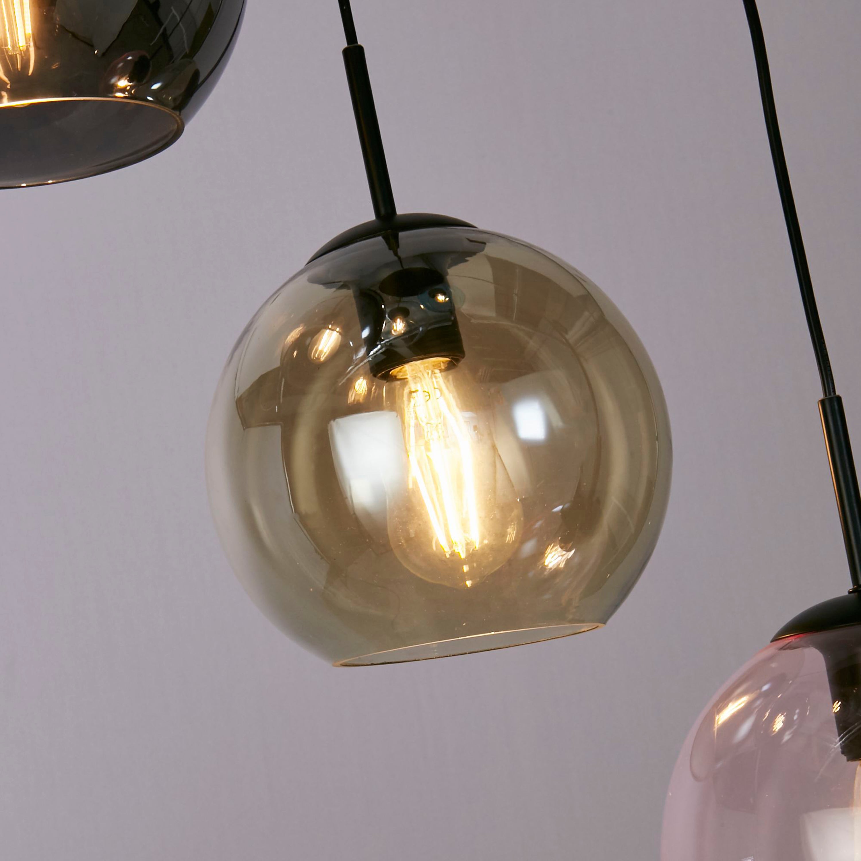 Searchlight Mardi Gras II 5 Light Multi-Drop Black Pendant - Coloured Glass Shades