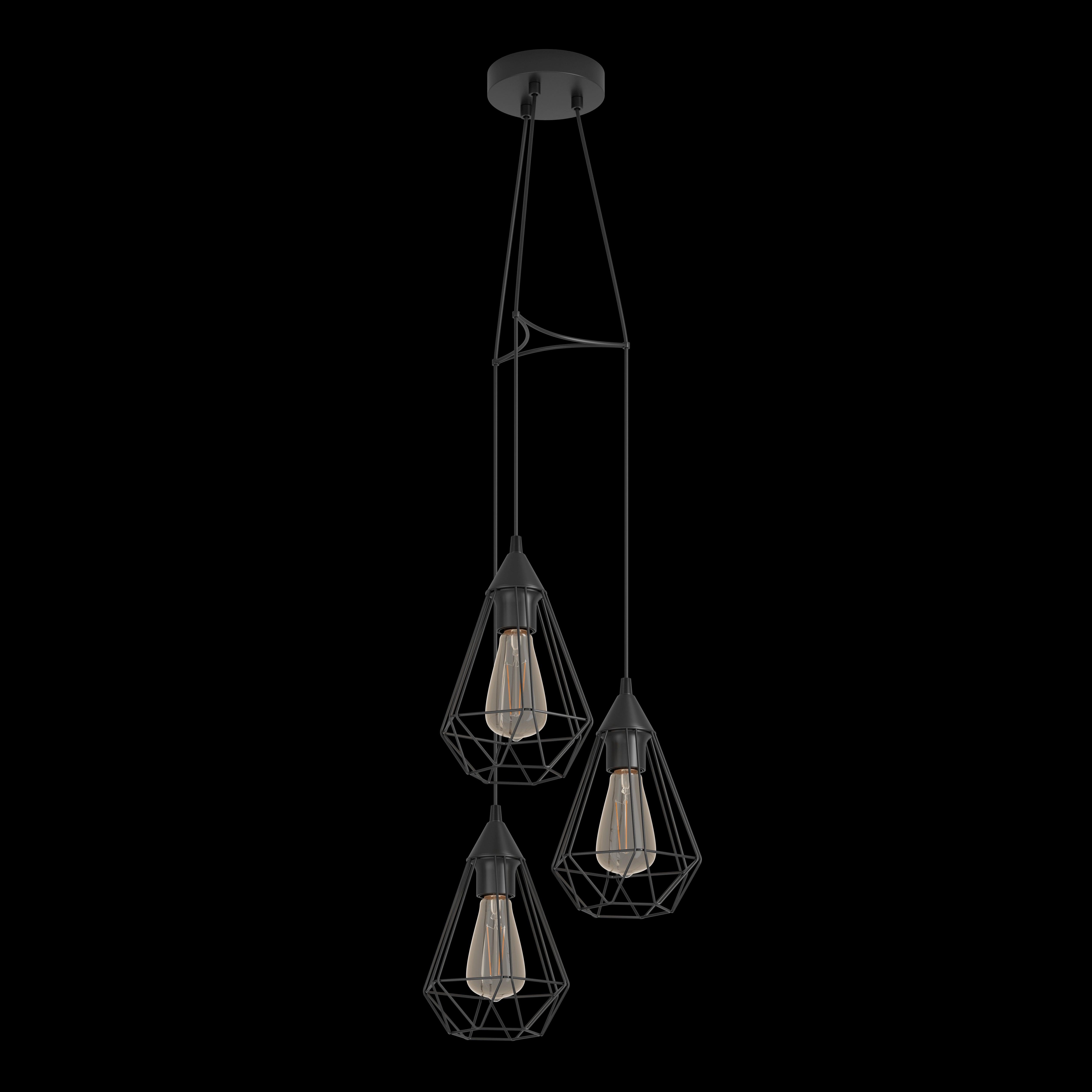 eglo tarbes 3 light black metal wire shaded ceiling pendant living room image