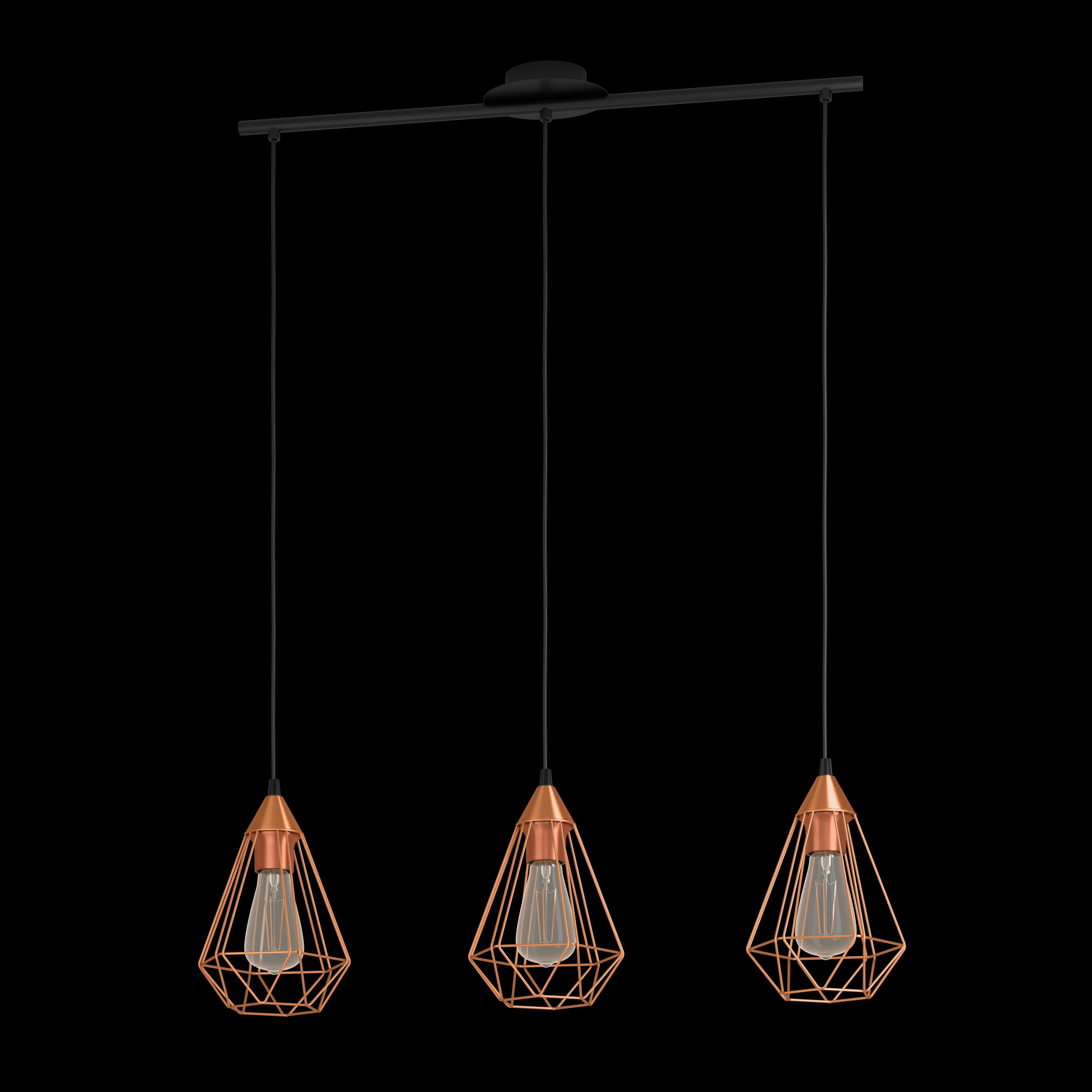 eglo tarbes 3 light copper metal wire shaded bar pendant living room image