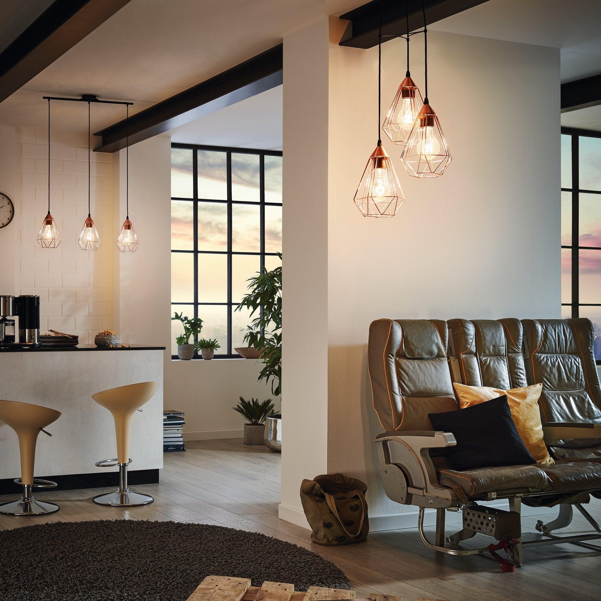 eglo tarbes 3 light copper metal wire shaded bar pendant