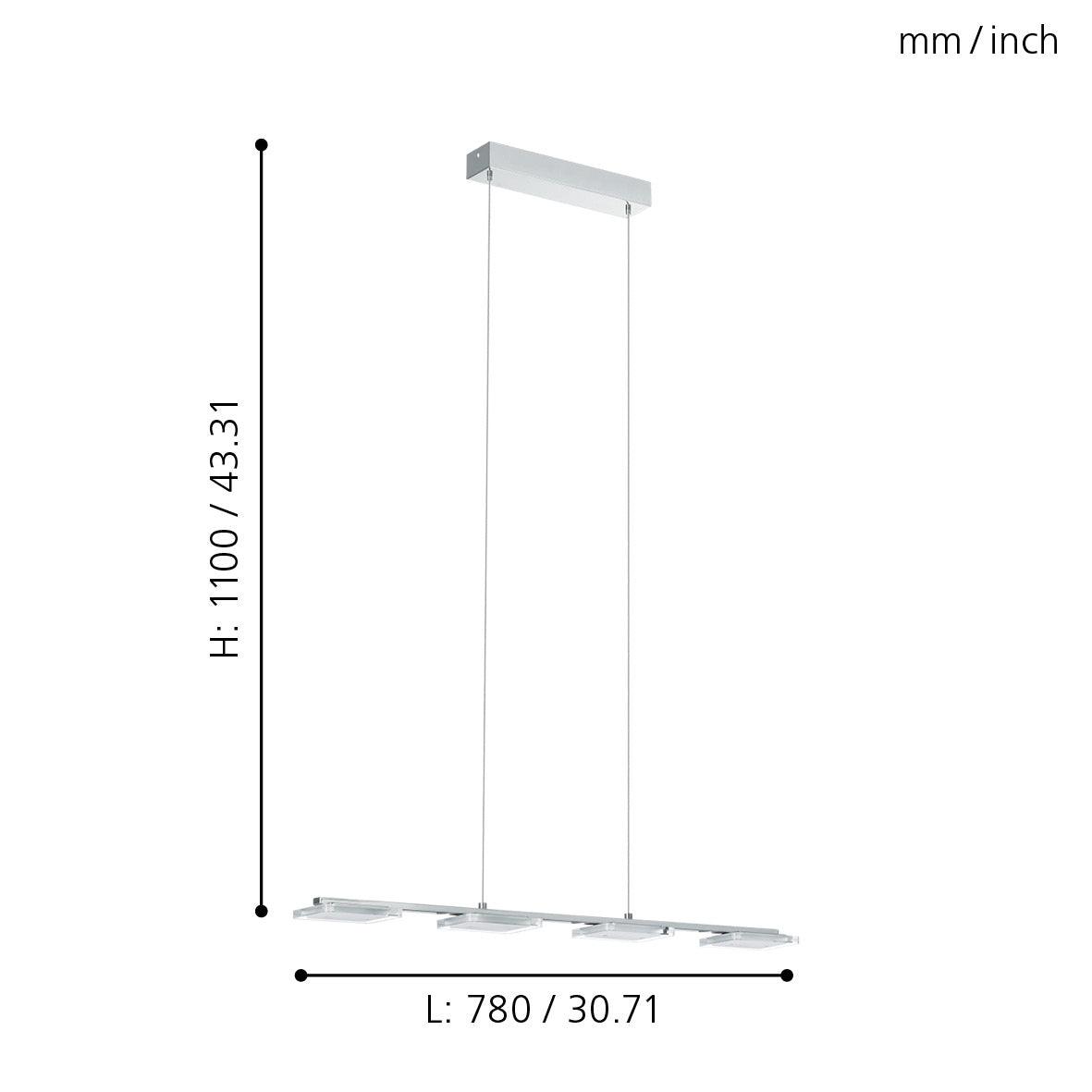 eglo cartama led chrome 4 square light ceiling pendant living room close up