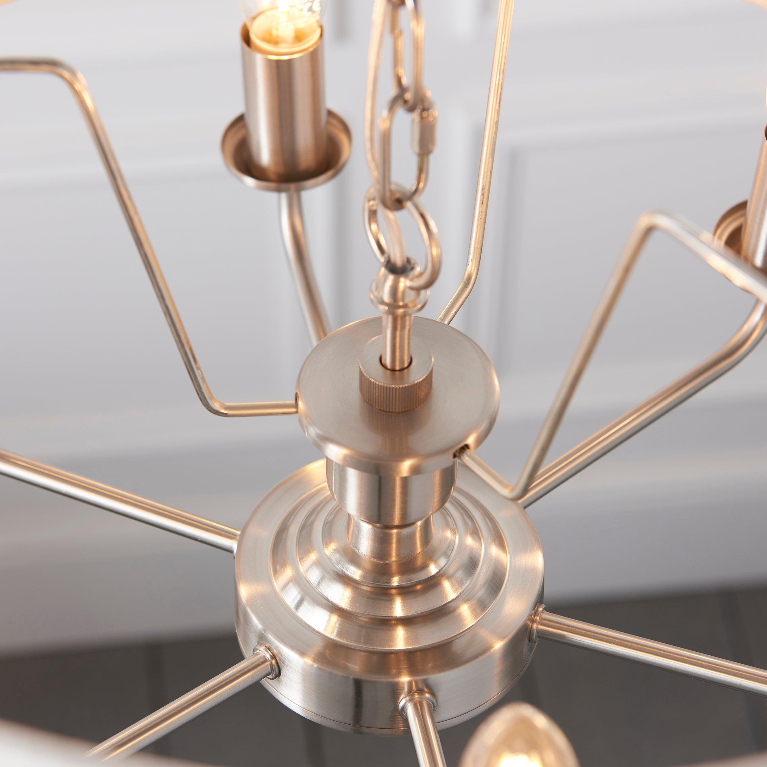 Endon Highclere Brushed Chrome 6 Light Pendant - Natural Linen Shade-OPEN-BOX-50-270826