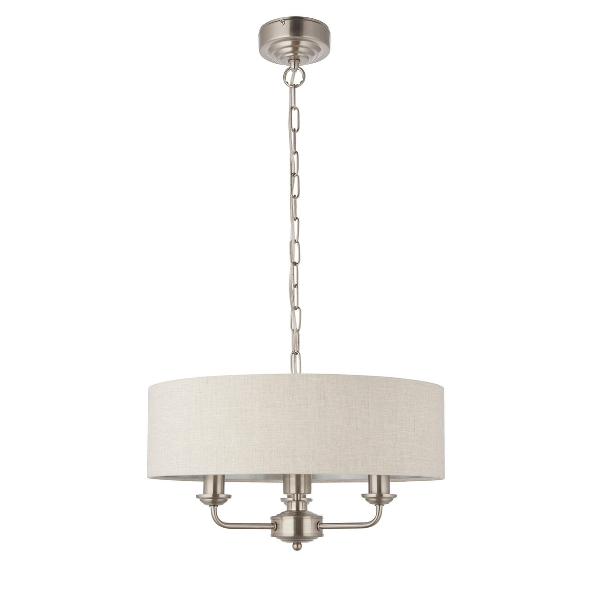 Endon Highclere Brushed Chrome 3 Light Pendant - Natural Linen Shade-OPEN-BOX-BSL-270826