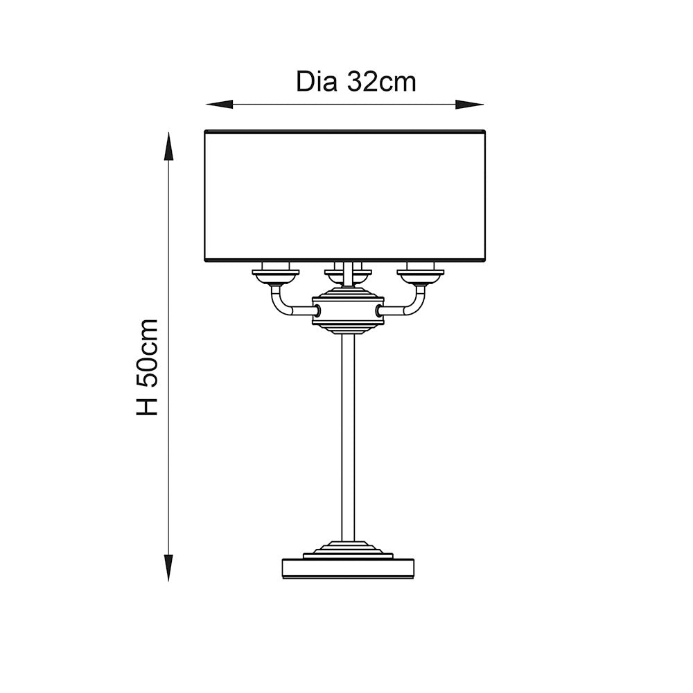 Endon Highclere Brushed Chrome 3 Light Table Lamp - Linen Shade