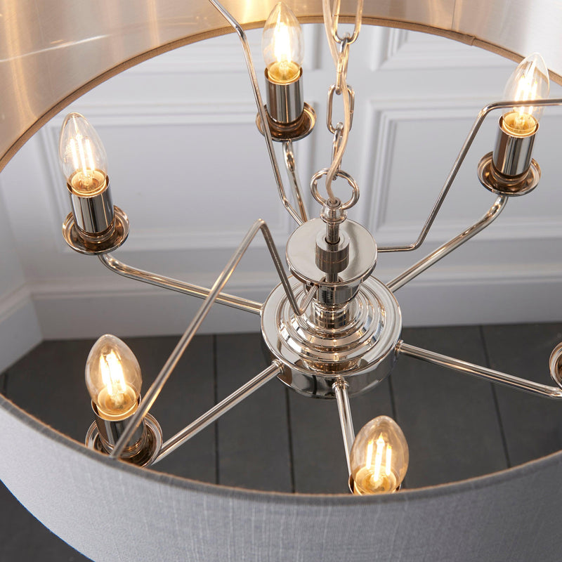 Highclere Bright Nickel & Charcoal Shade 6 Light Pendant