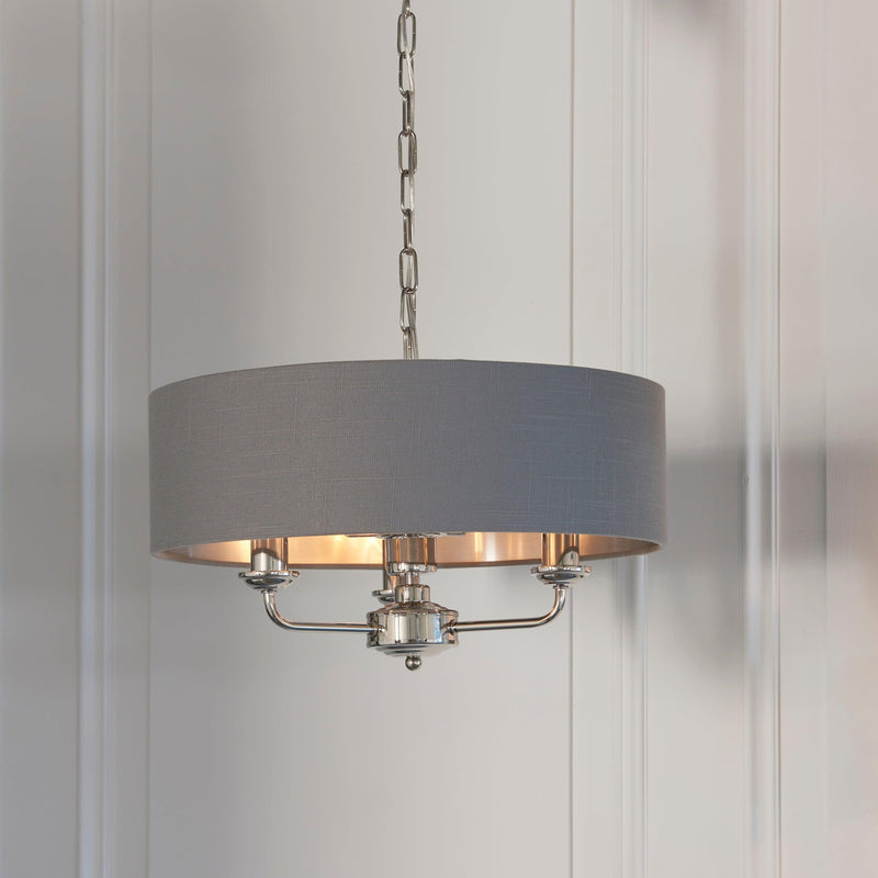 Highclere Bright Nickel & Charcoal Shade 3 Light Pendant