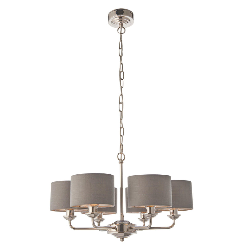 Highclere Bright Nickel and Charcoal Shades 6 Light Pendant