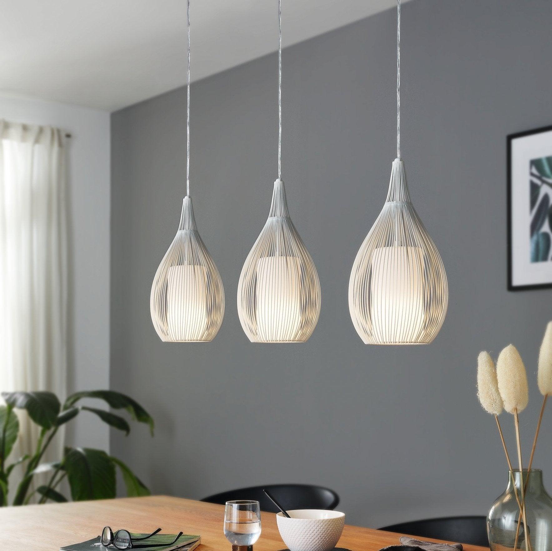 eglo razoni 3 light white rounded wire glass shaded pendant
