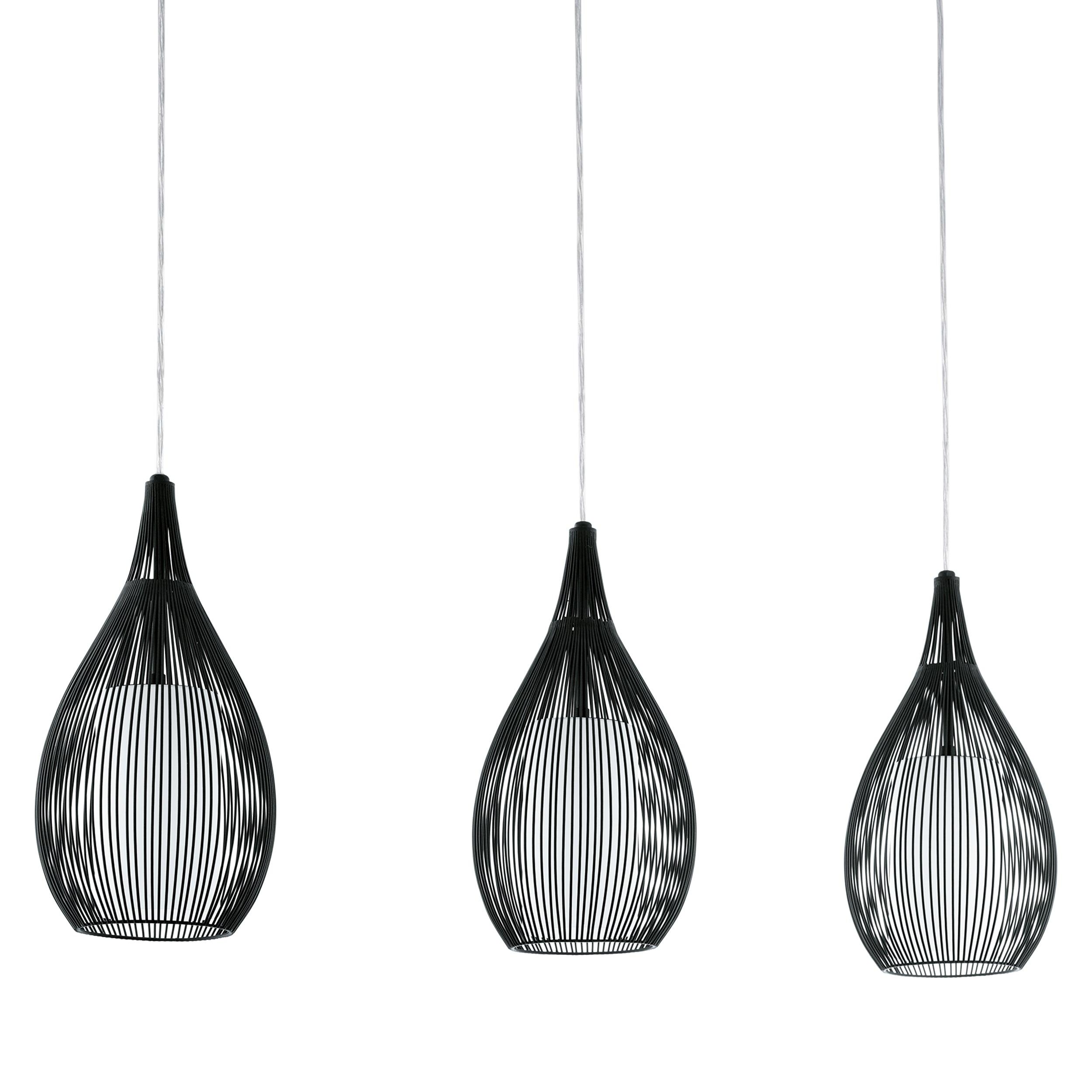 eglo razoni 3 light black rounded wire glass shaded pendant kitchen lighting 