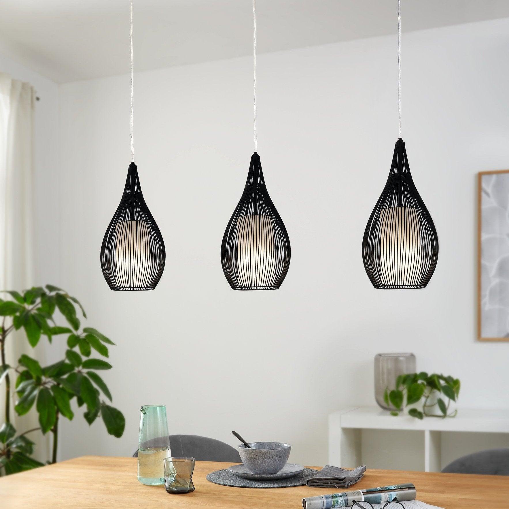 eglo razoni 3 light black rounded wire glass shaded pendant