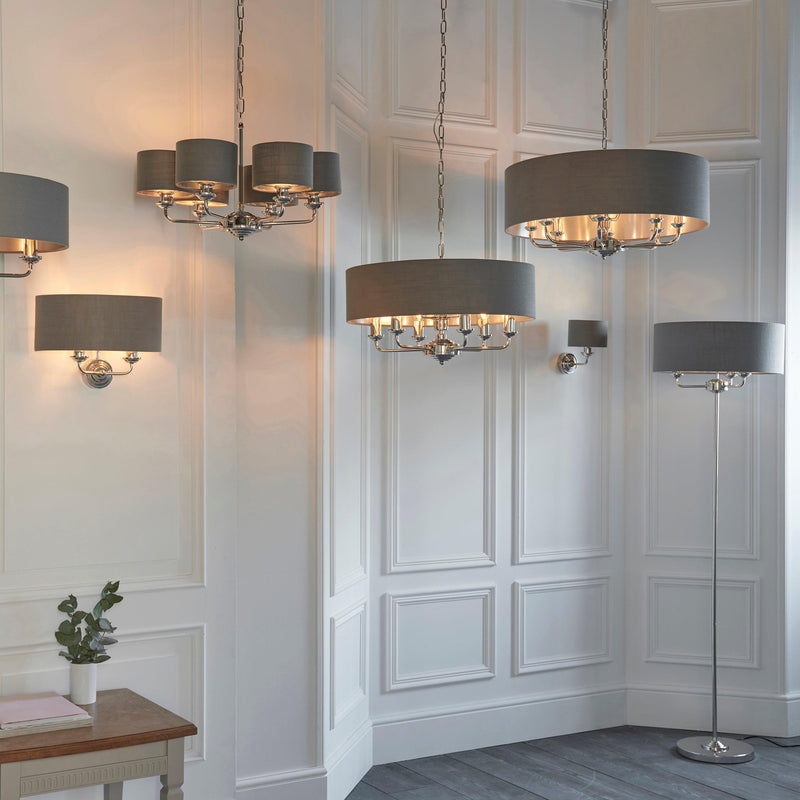 Highclere Bright Nickel & Charcoal Shade 8 Light Pendant