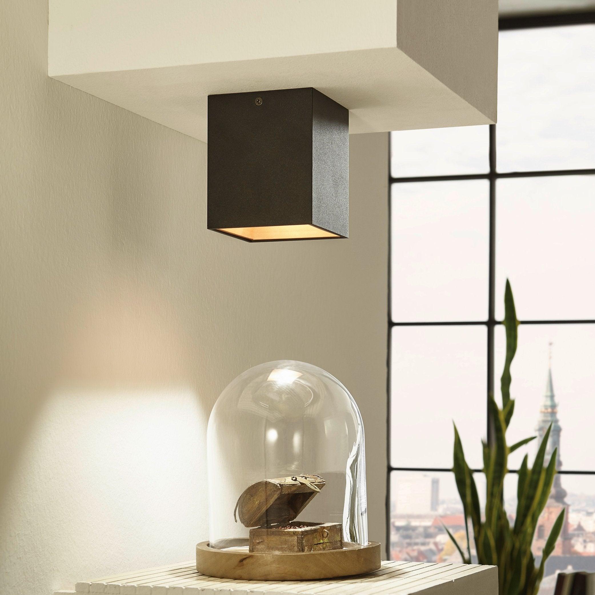 eglo polasso flush led black gold square ceiling light living room image