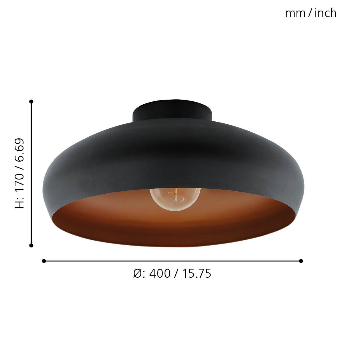 eglo mogano flush black copper ceiling light living room close up