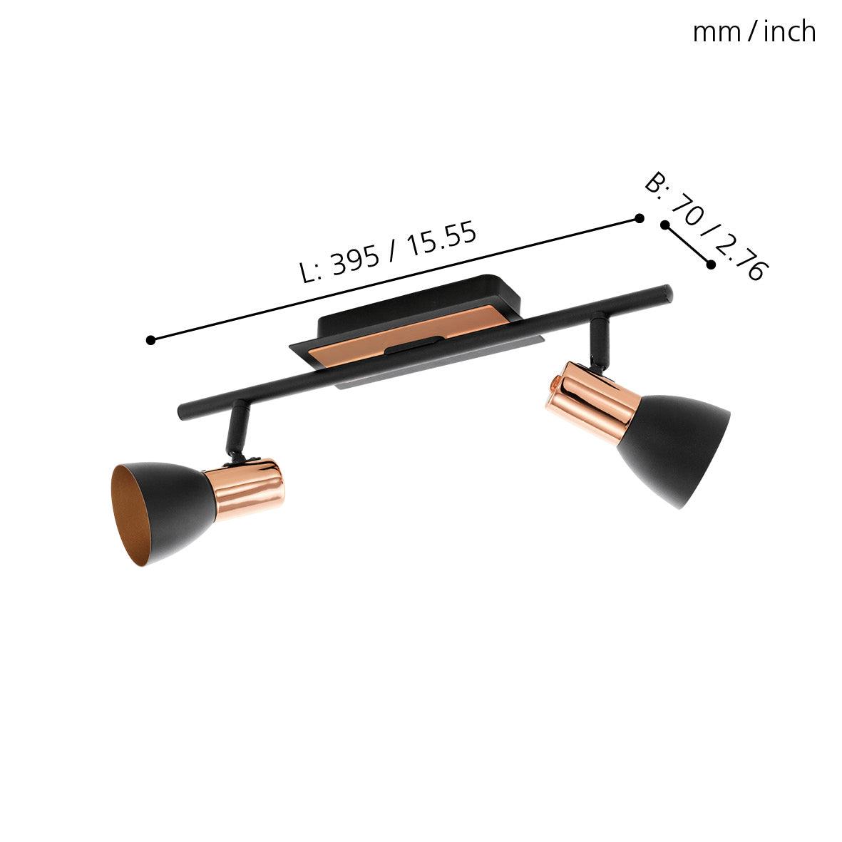 eglo barnham copper black 2 light bar spotlight living room close up