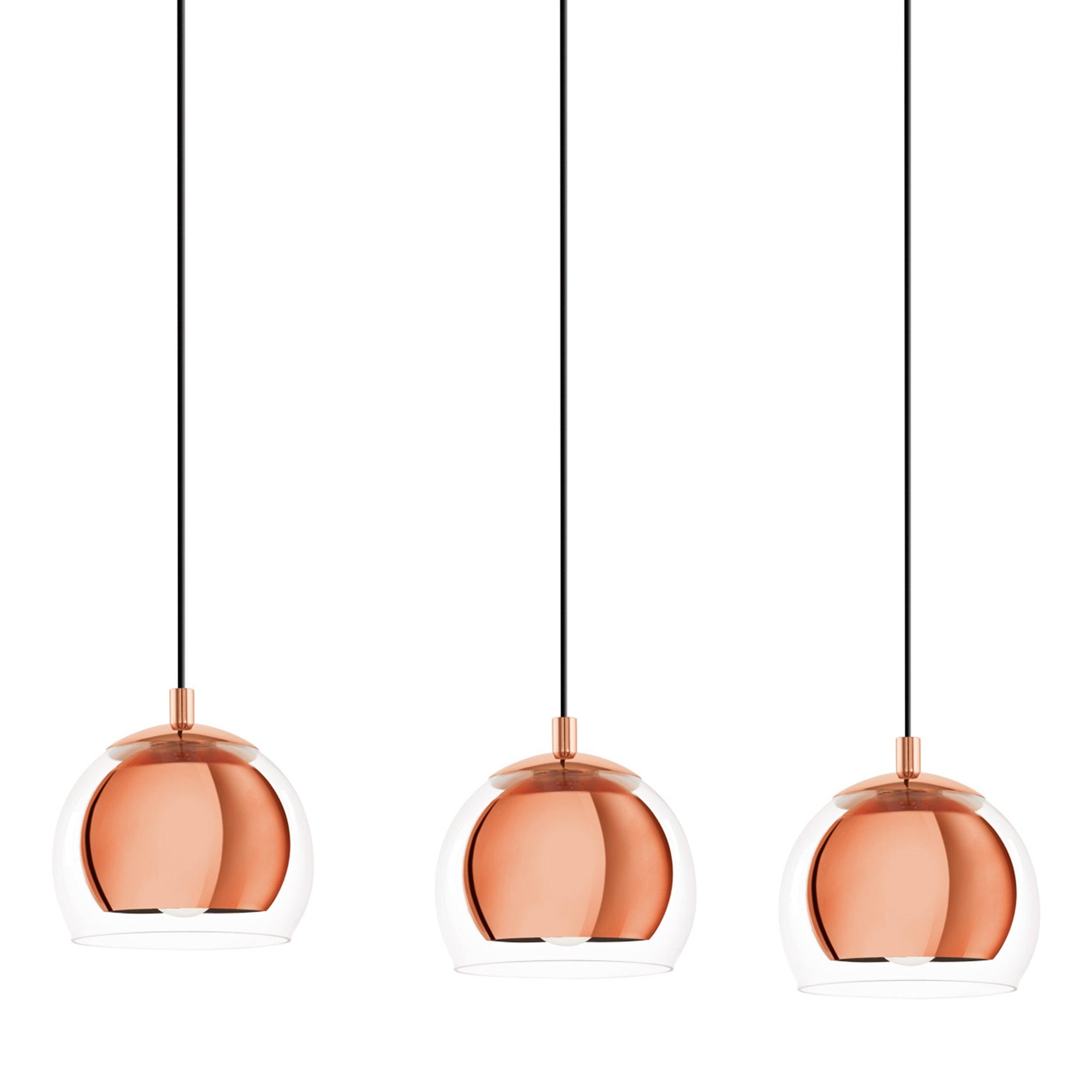 eglo rocamar 3 light clear glass copper ceiling pendant Kitchen Lighting Close Up