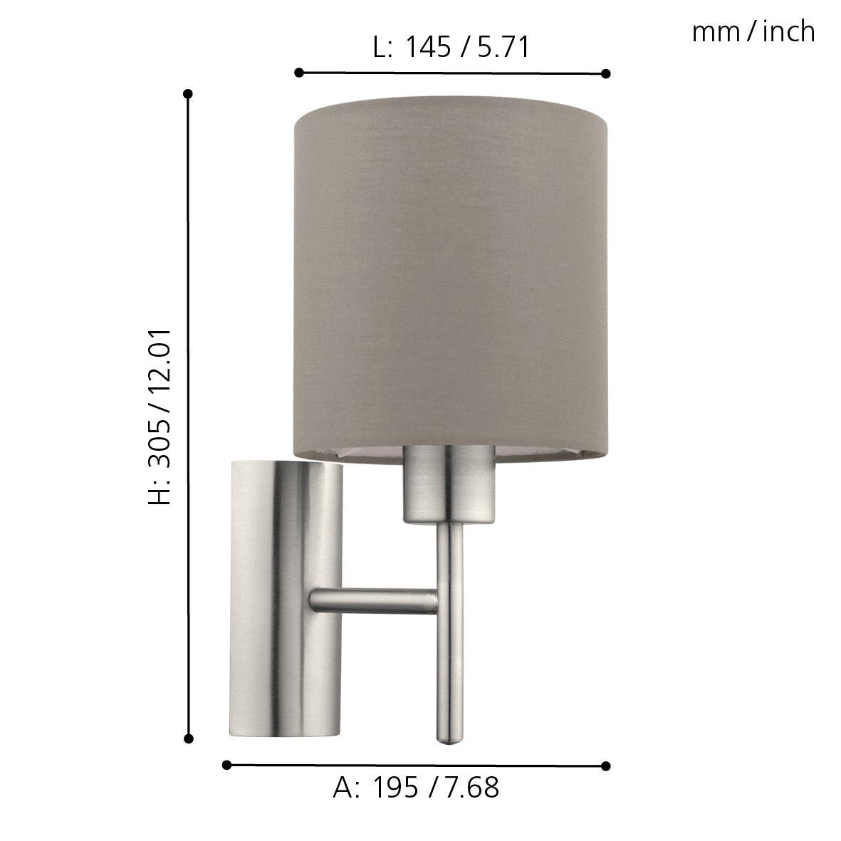 Eglo Pasteri Nickel Wall Light - Taupe Shade-warehouse-091026