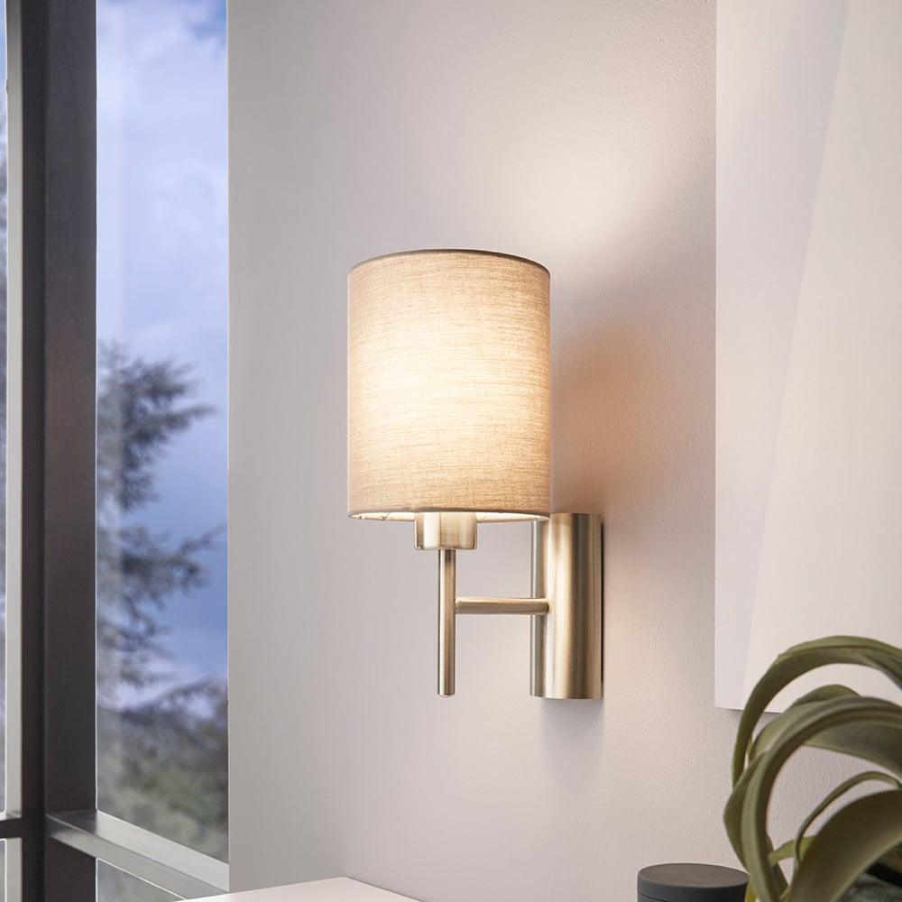 eglo pasteri nickel wall light taupe shade