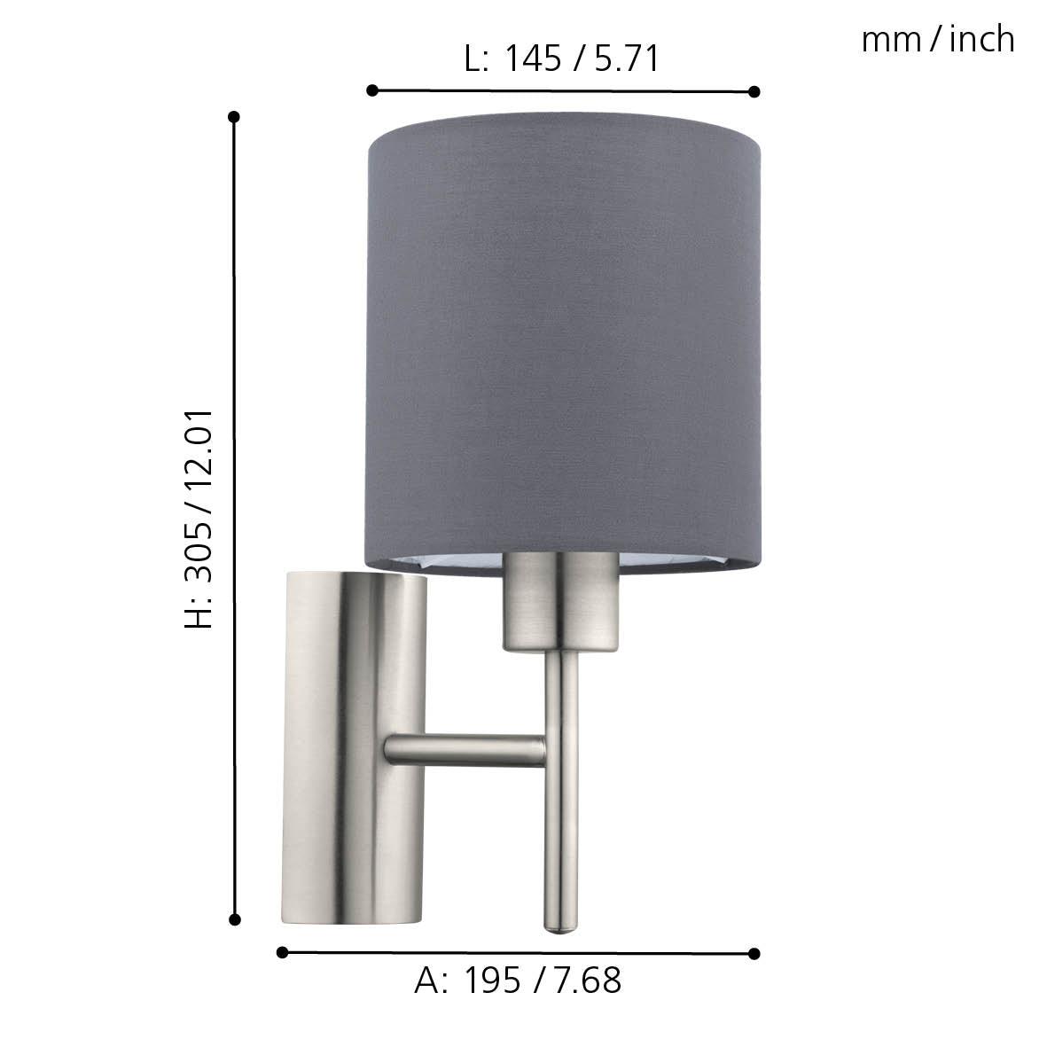 eglo pasteri nickel wall light grey shade living room close up