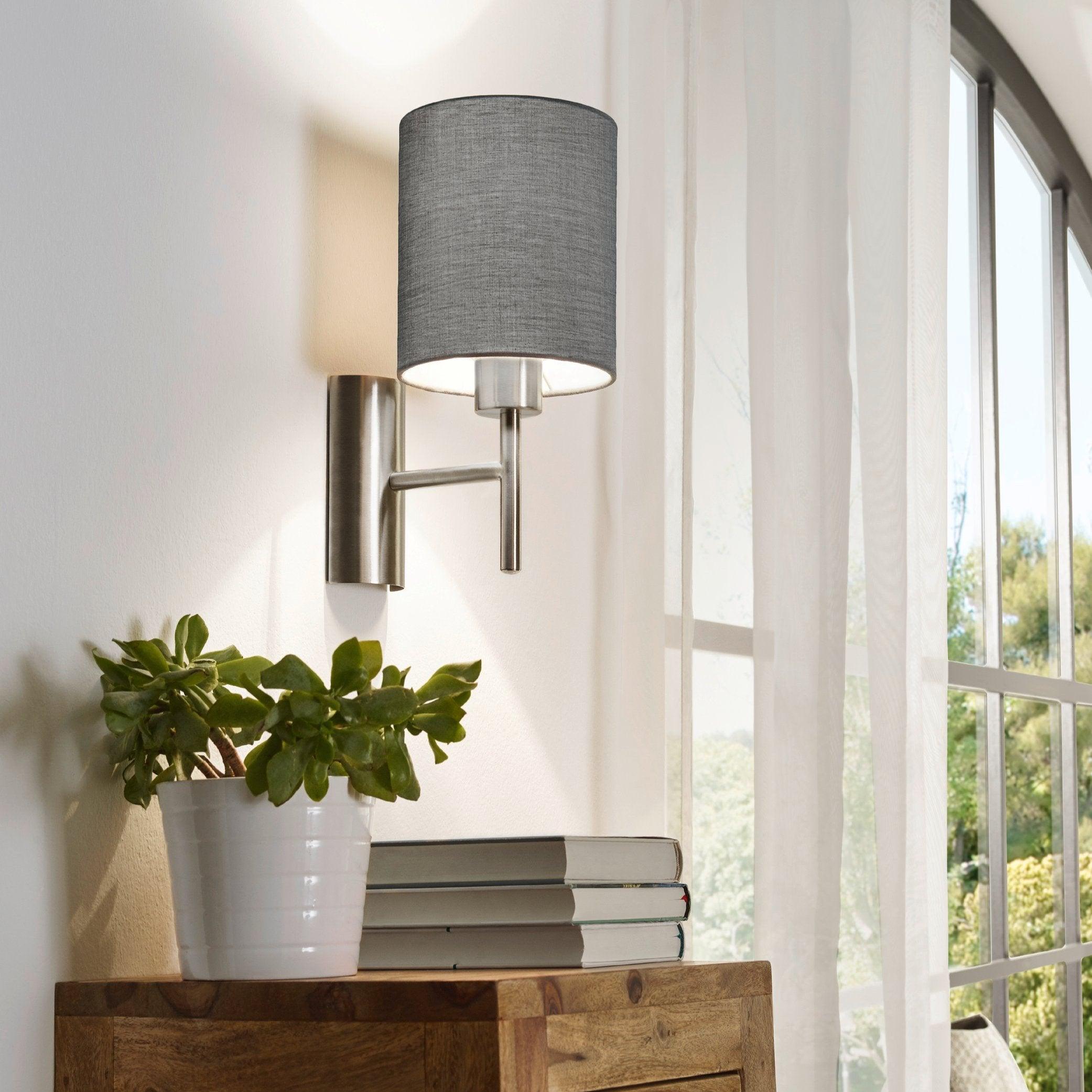 eglo pasteri nickel wall light grey shade