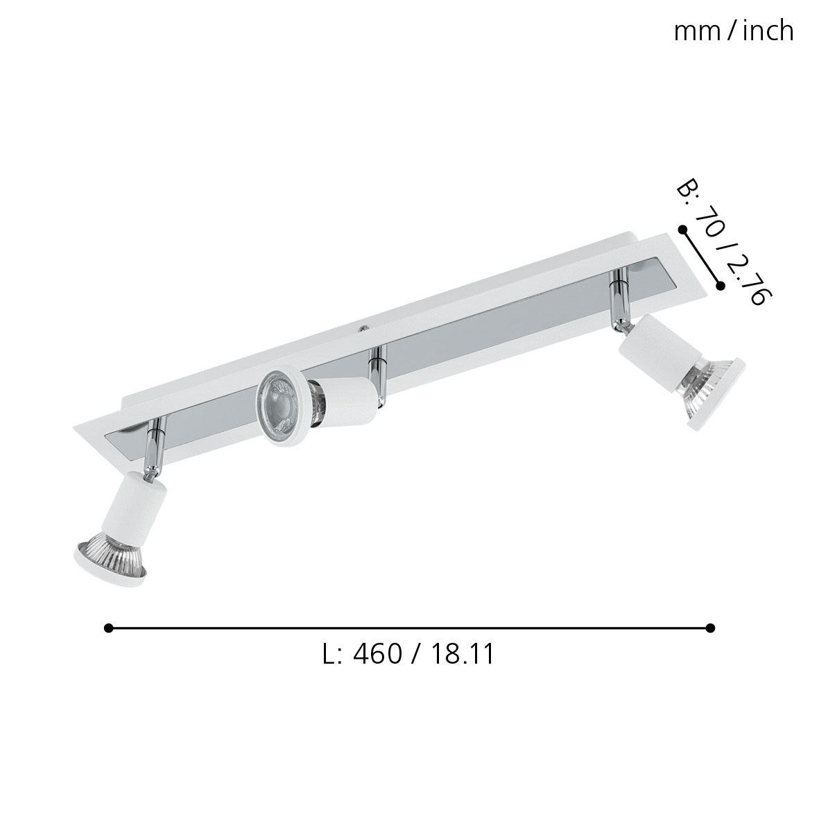 eglo sarria white chrome 3 light bar spotlight kitchen lighting 